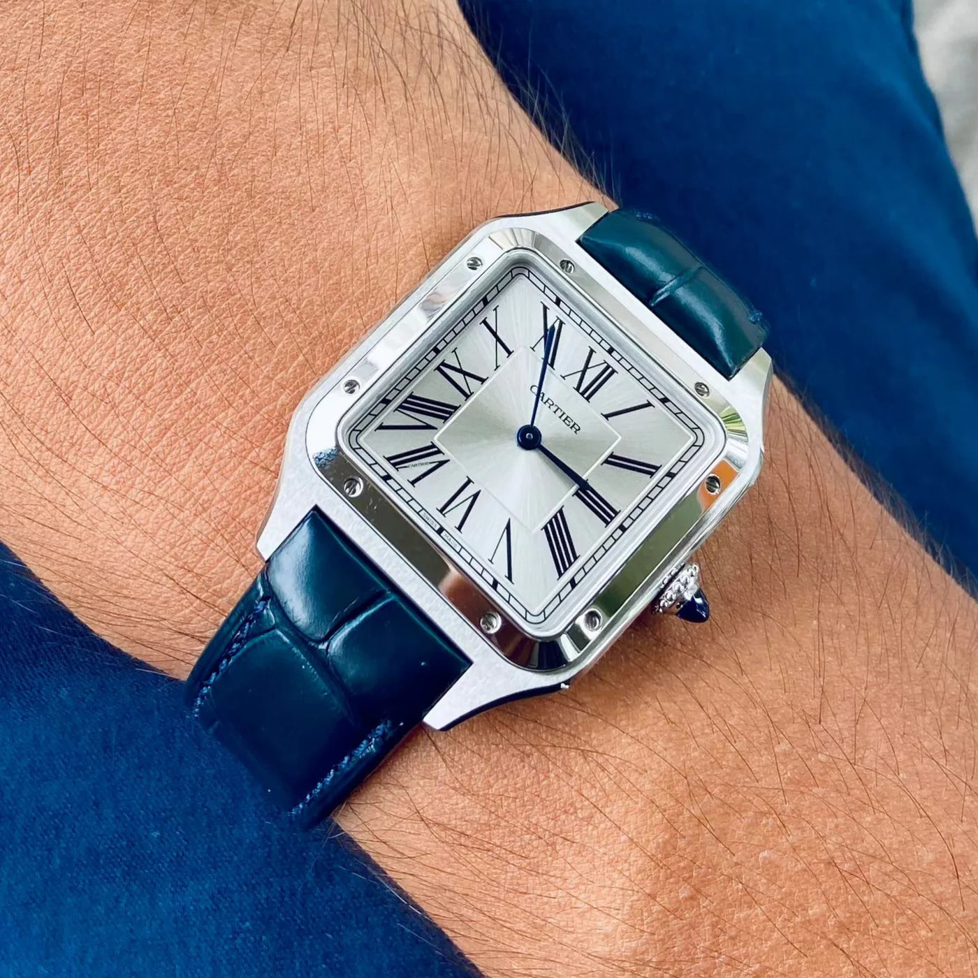 Leder Armband - für Cartier Santos Dumont - Blau