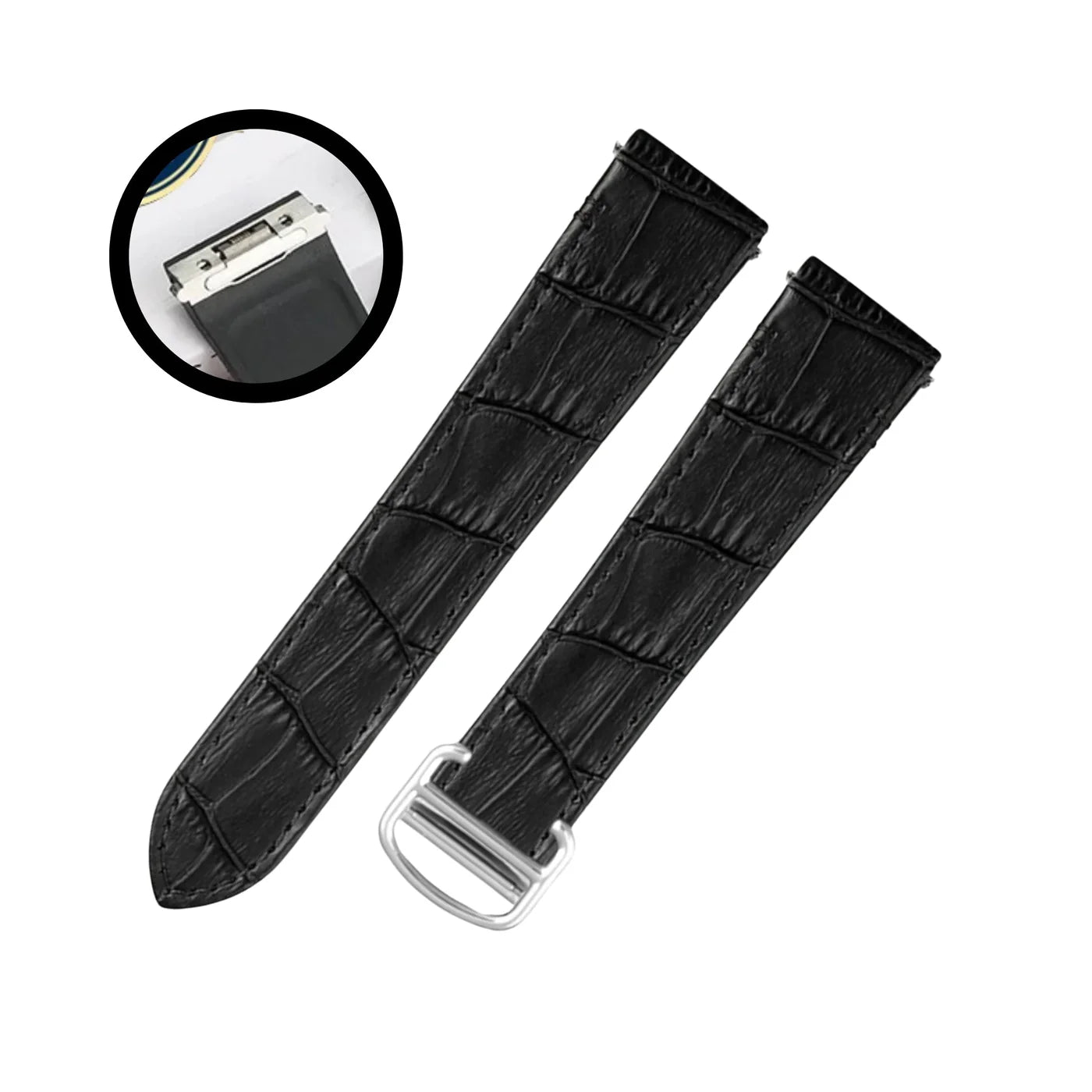 Leder Armband für Cartier Santos Medium/Large – Schwarz  – Quick Switch/Release