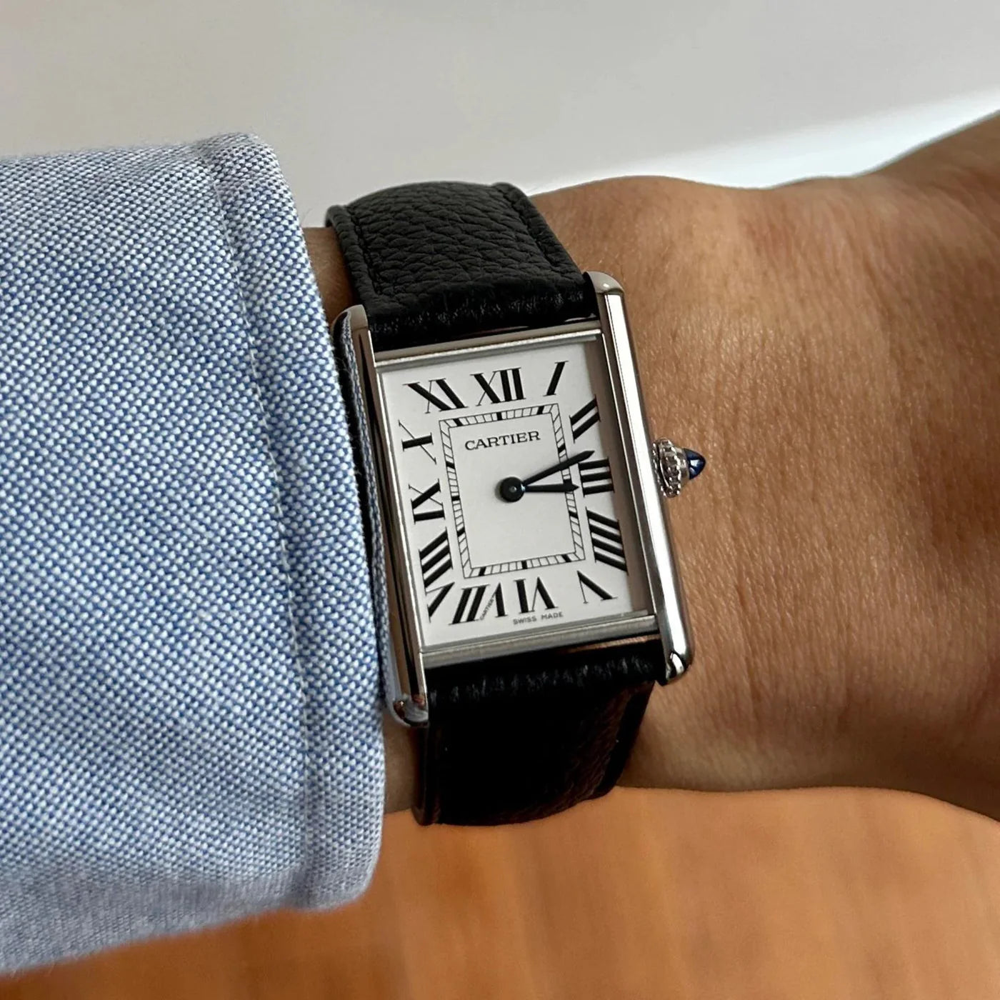 Leder Armband - für Cartier Tank Solo - Schwarz