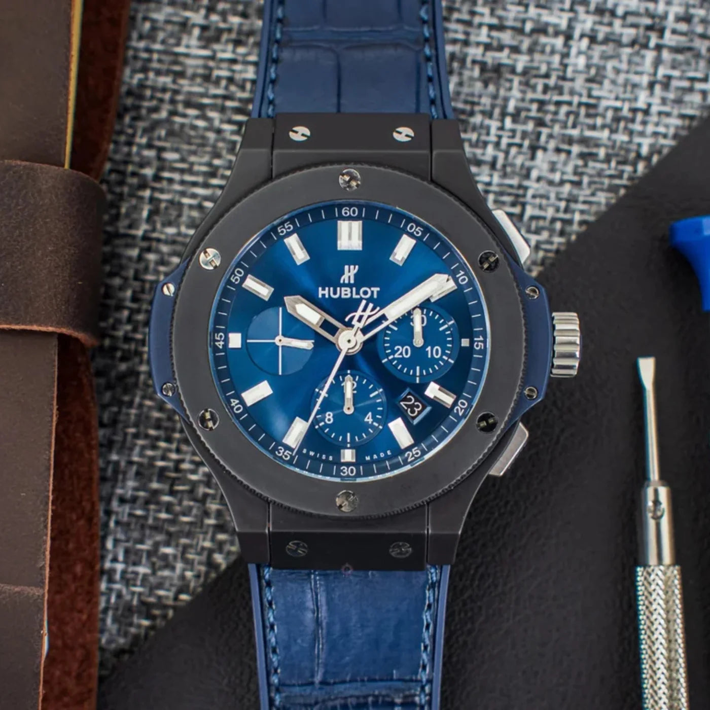 Leder Armband - Für Hublot Big Bang 44mm - Dunkel Blau