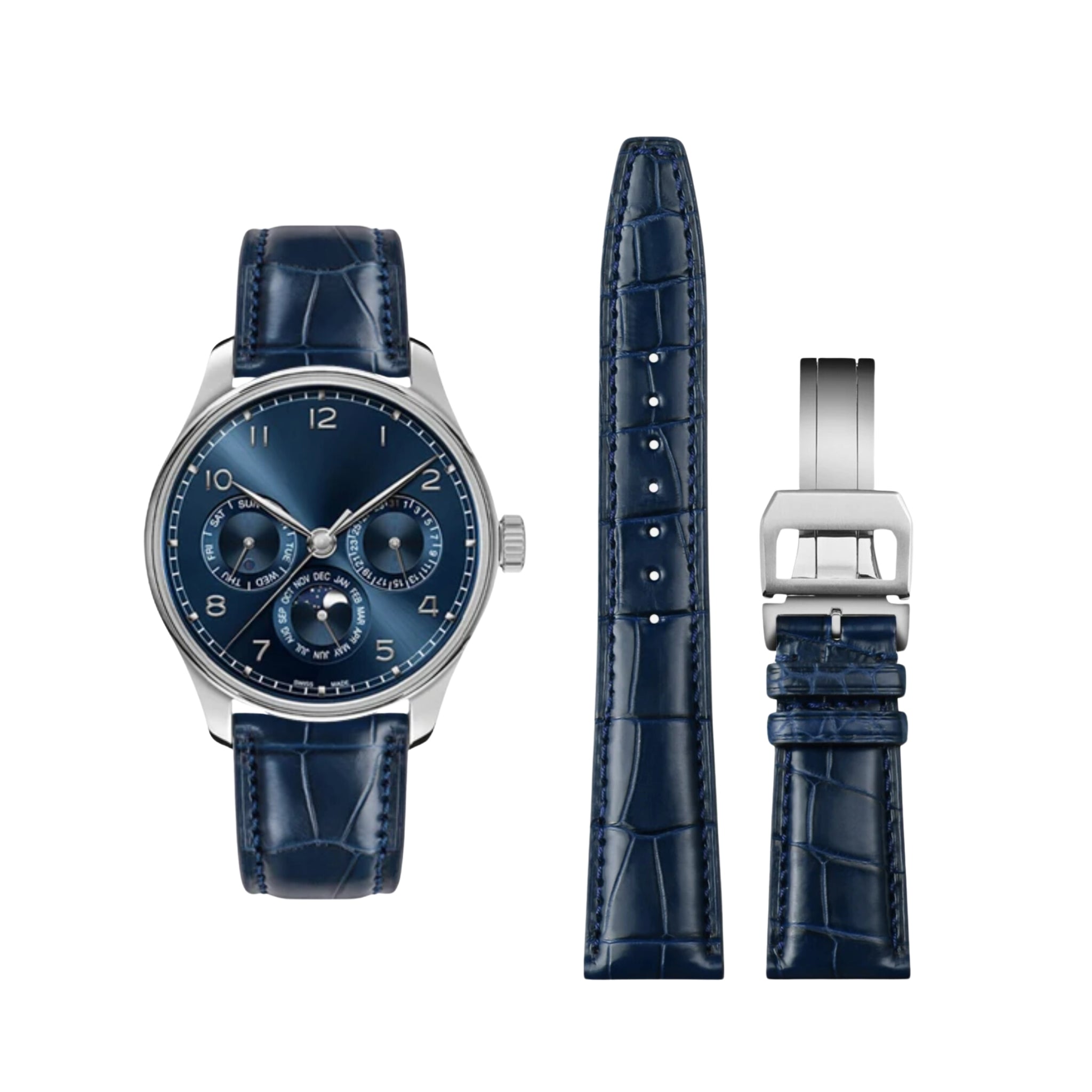 Leather Strap - For IWC Portofino/ Portugieser - Blue - Helvetus