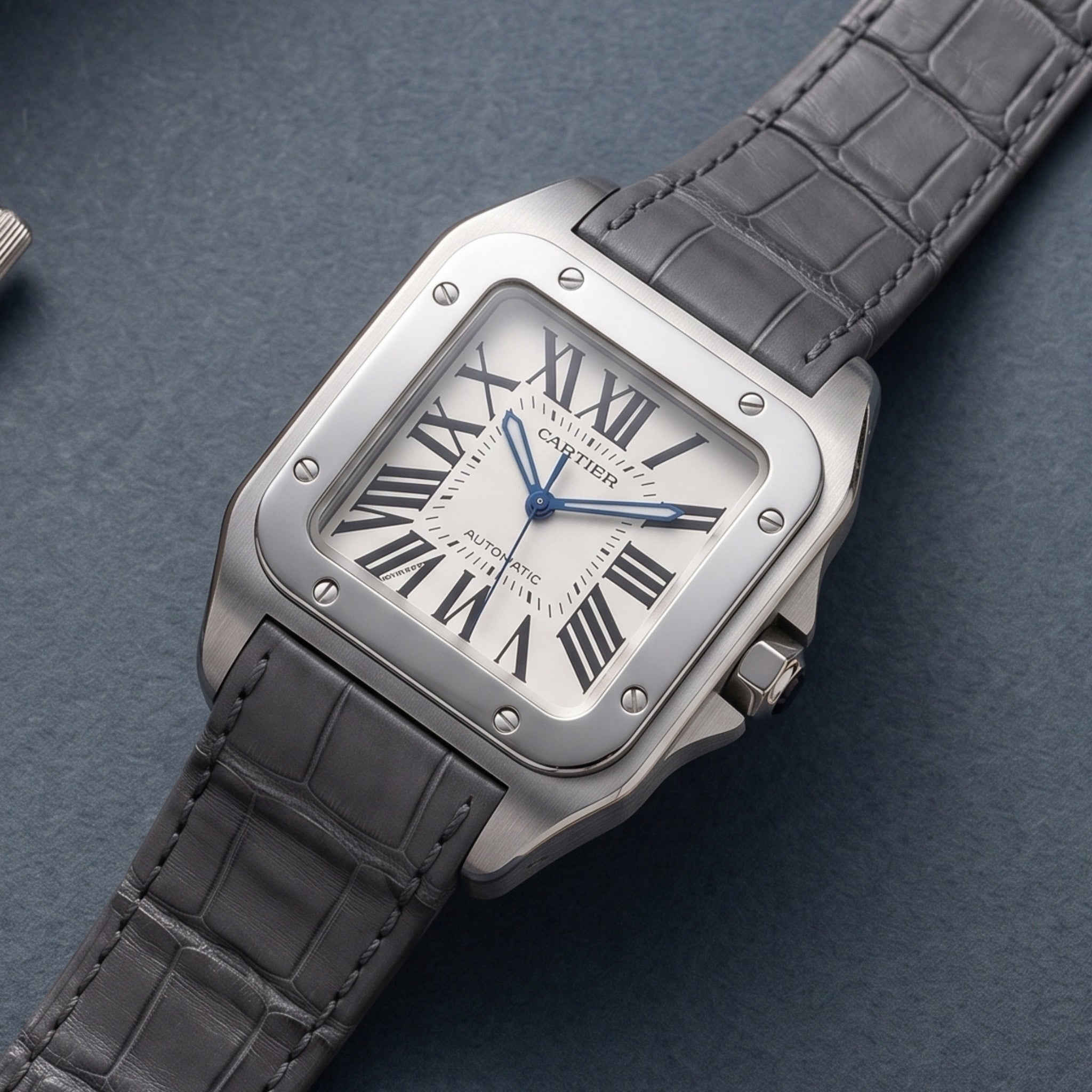 Leder Armband - für Cartier Santos 100 - Grau - Helvetus