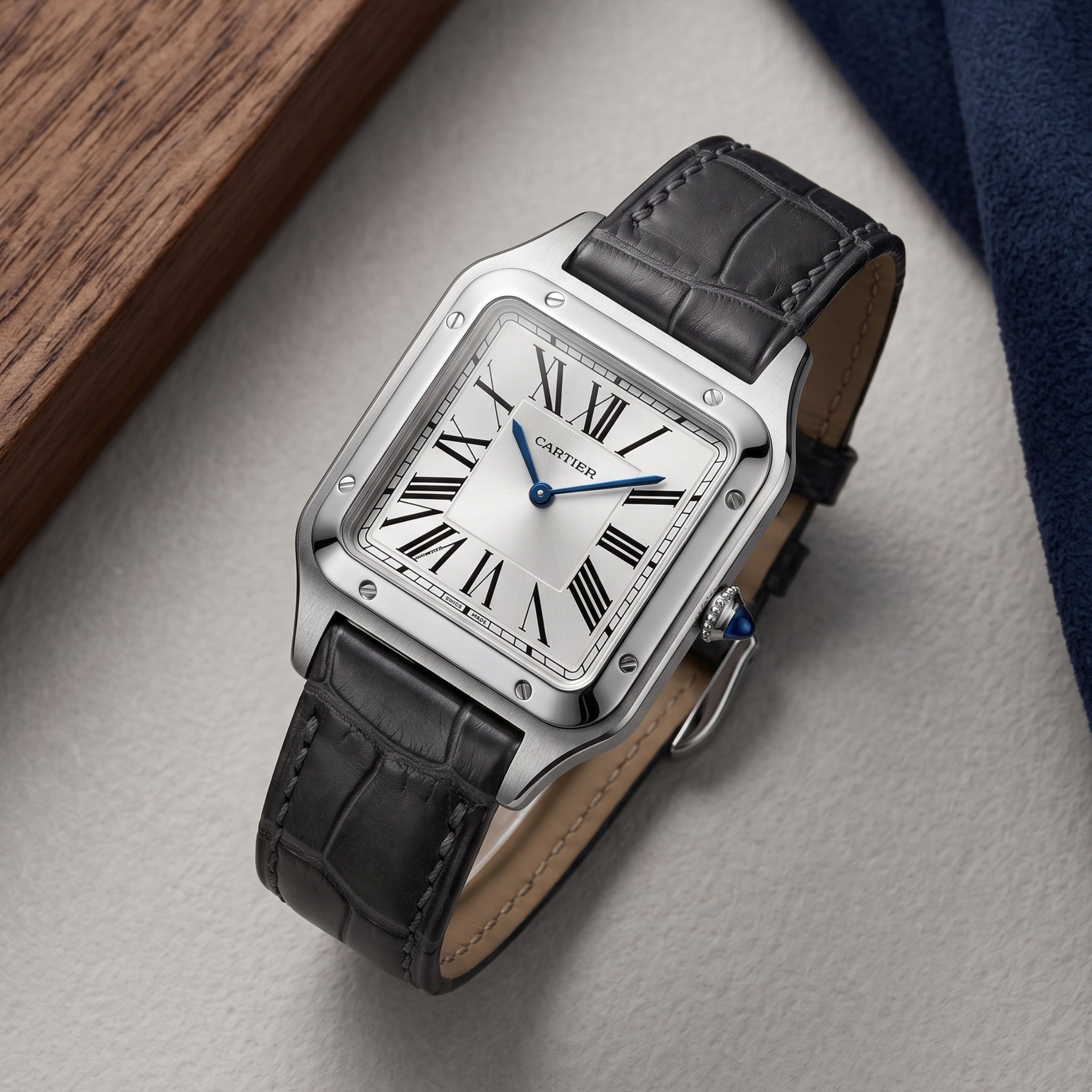 Leder Armband - für Cartier Santos Dumont - Schwarz - Helvetus