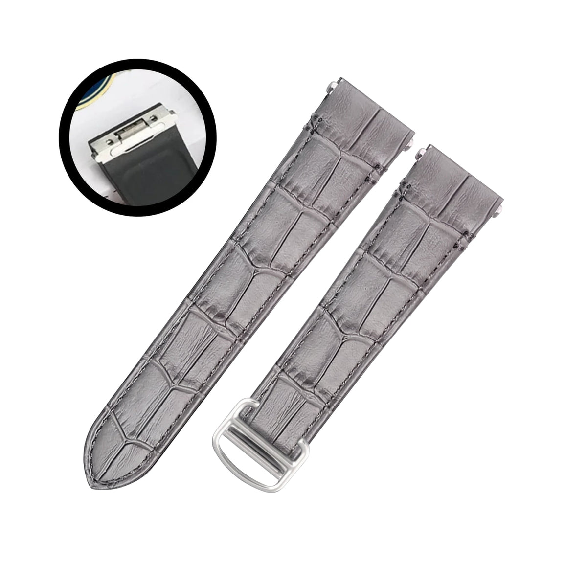 Leder Armband für Cartier Santos Small/Medium/Large – Grau – Quick Switch/Release - Helvetus