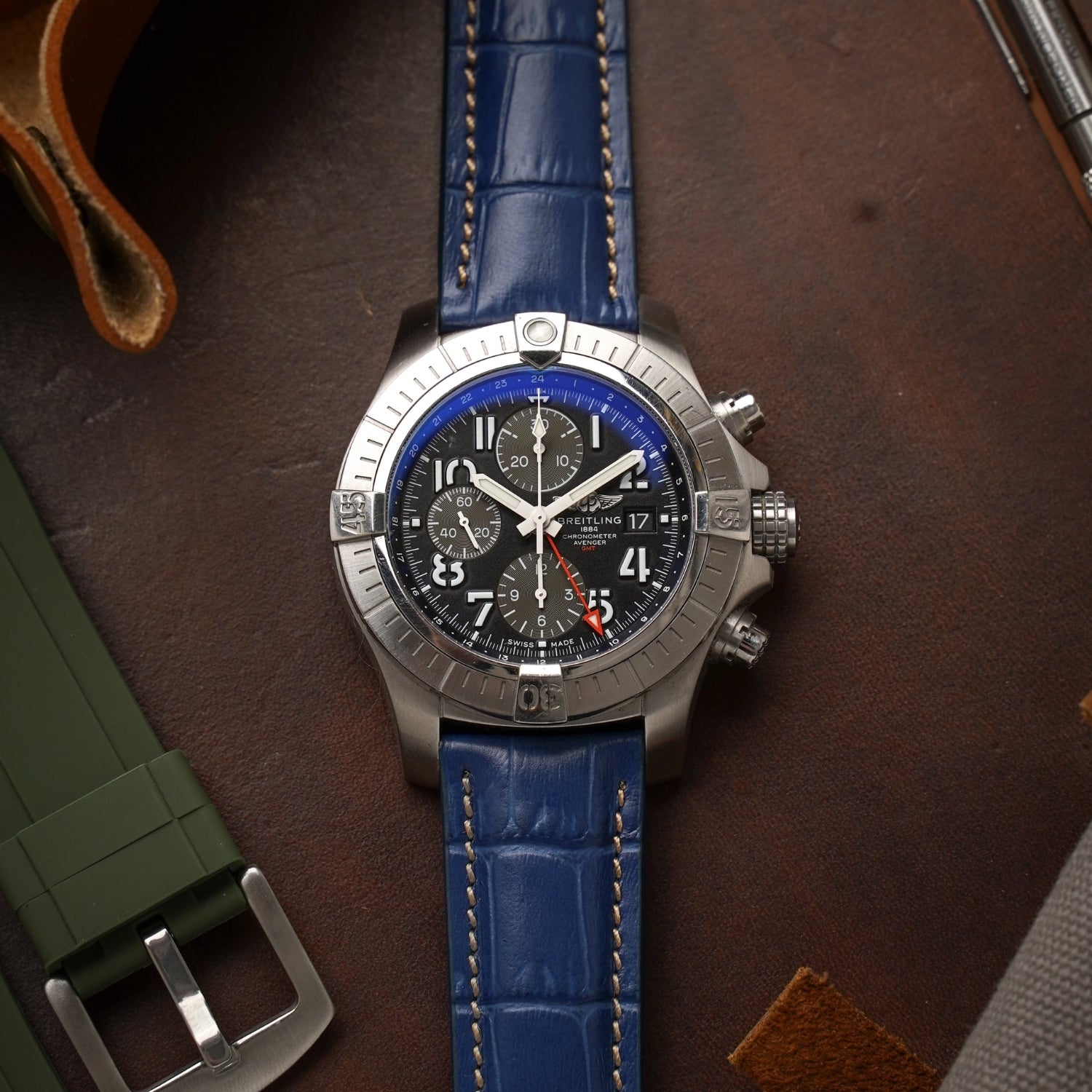 Leder Armband - für Breitling Uhren - Blau - Helvetus DE