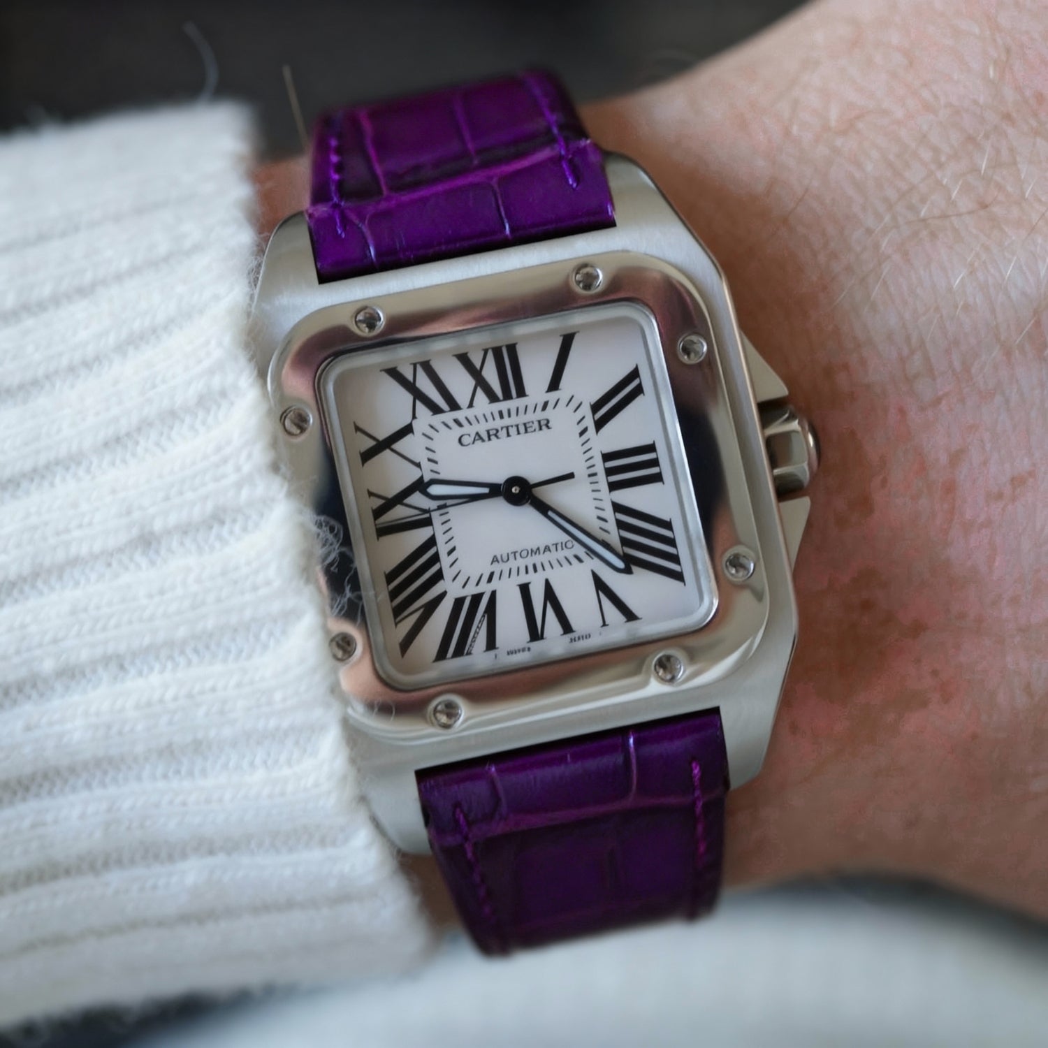 Leder Armband - für Cartier Santos 100 - Violett - Helvetus DE