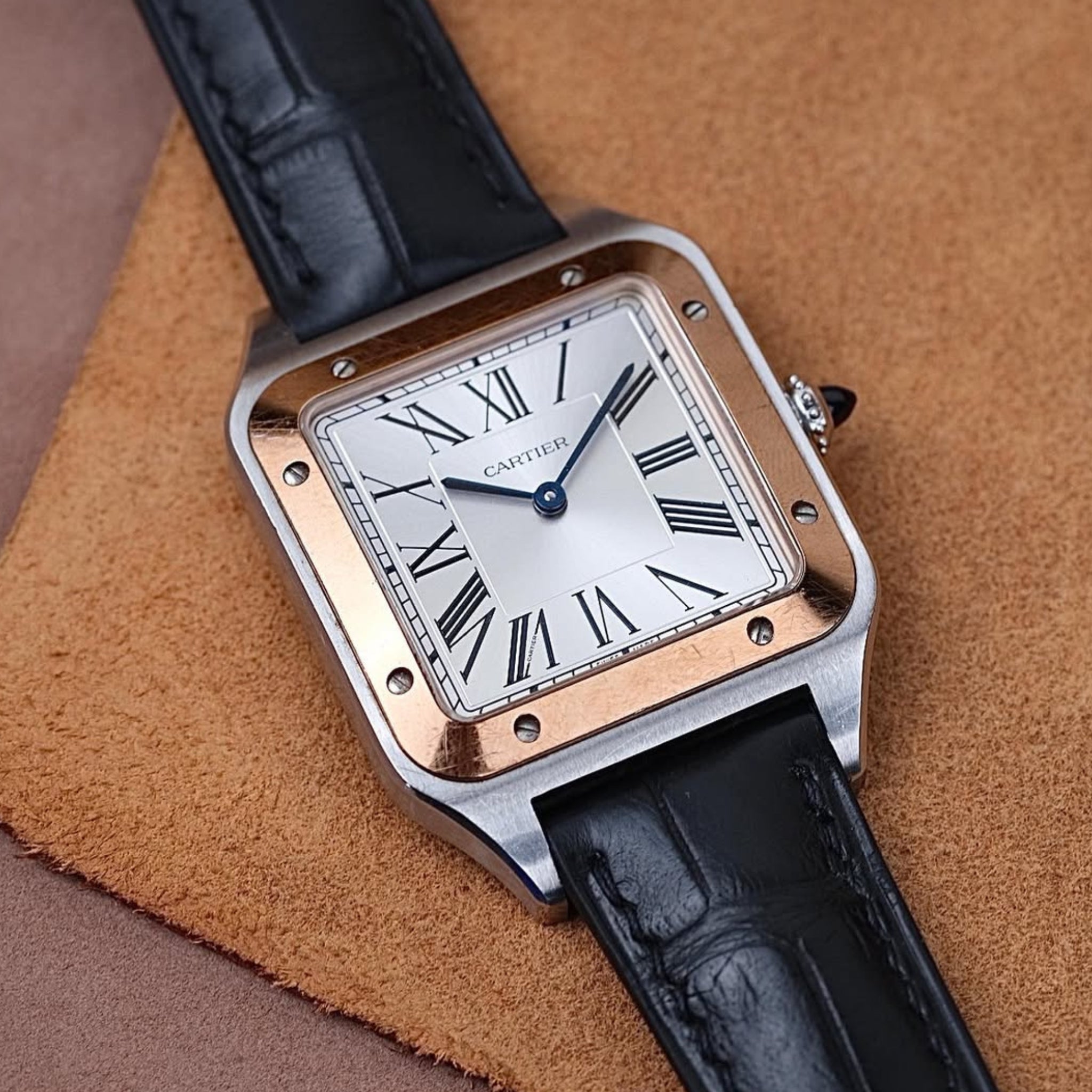 Leder Armband - für Cartier Santos Dumont - Schwarz - Helvetus DE