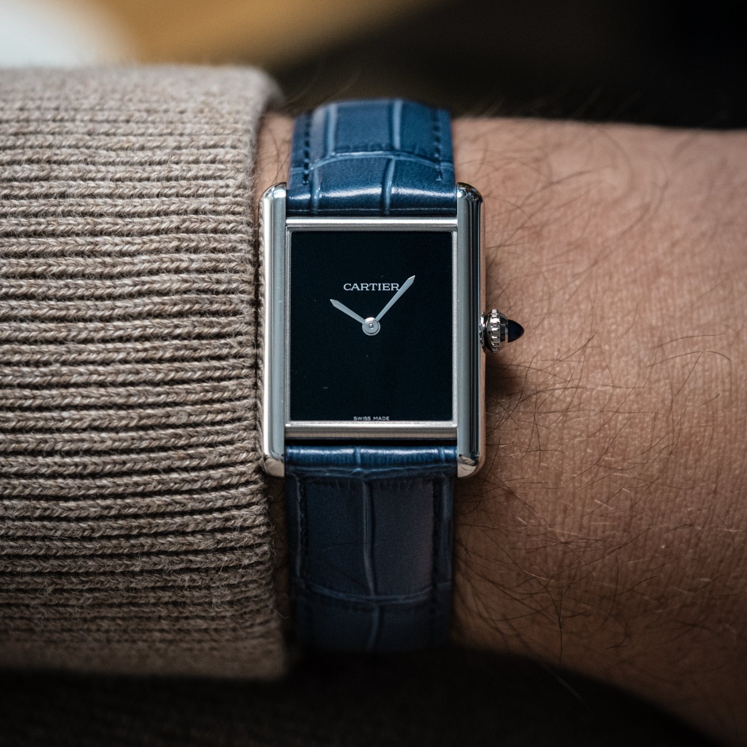 Lederarmband für Cartier Tank / Tank Solo / Tank Must – Blau - Helvetus DE