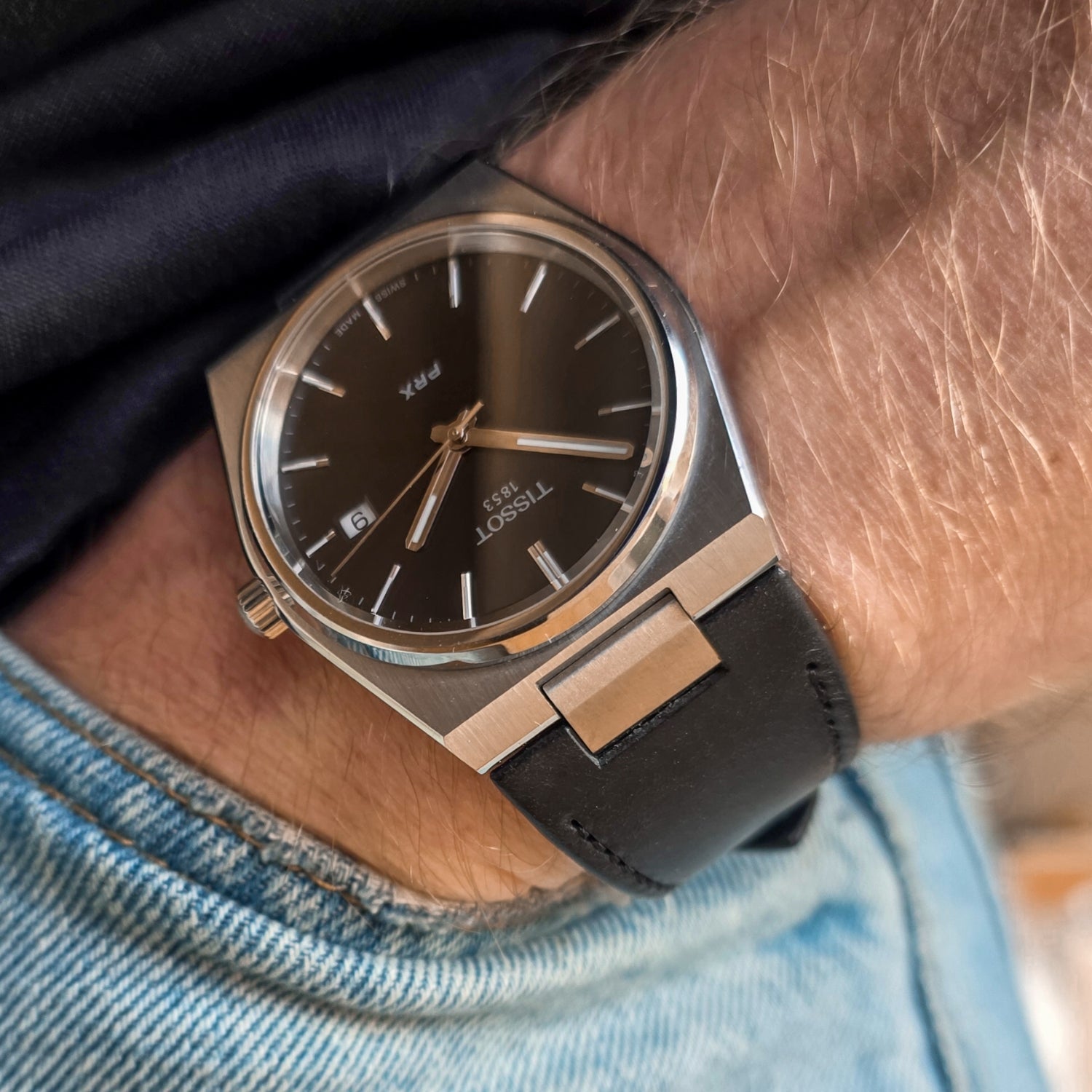 Lederarmband – Für Tissot PRX – Flach Schwarz - Helvetus DE