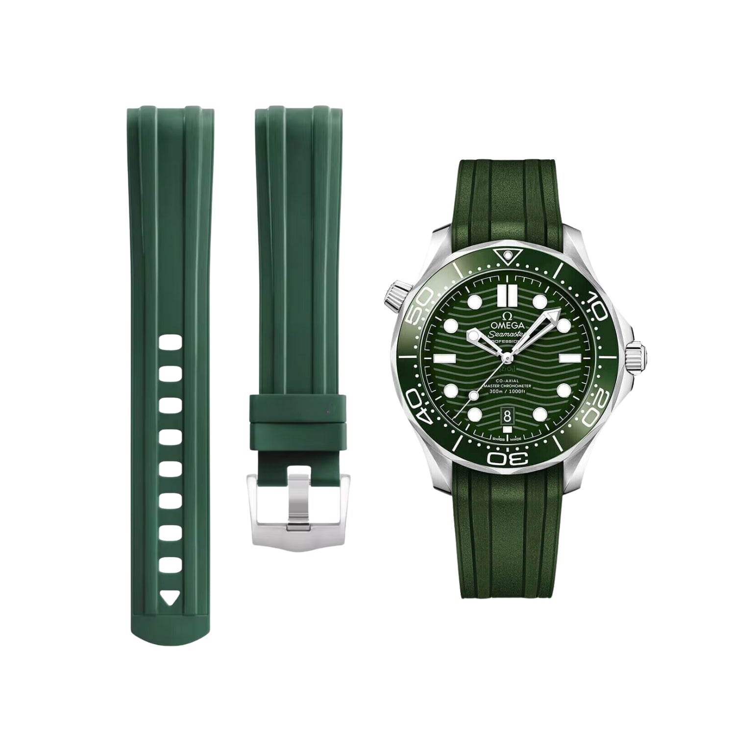 Omega Seamaster (Diver) 300M Kautschukarmband – Grün - Helvetus DE