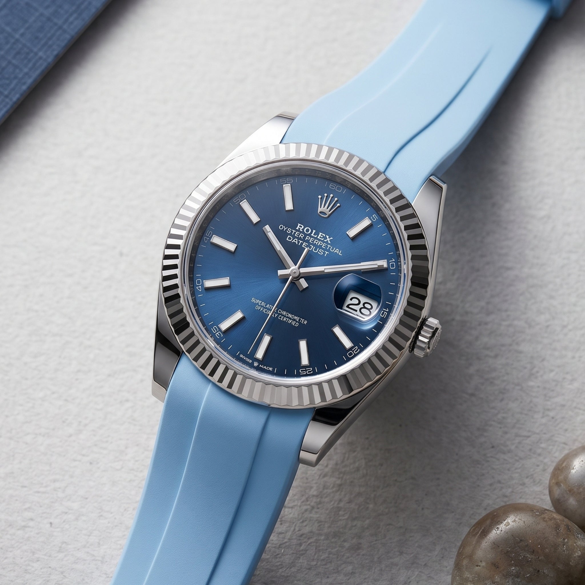 Faltschließe Kautschukarmband für Rolex Datejust 41mm – Baby Blau