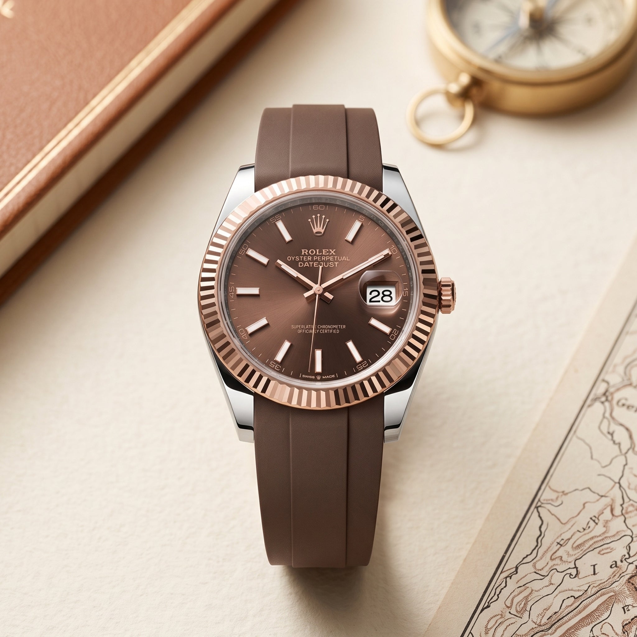 Faltschließe Kautschukarmband für Rolex Datejust 41mm – Braun