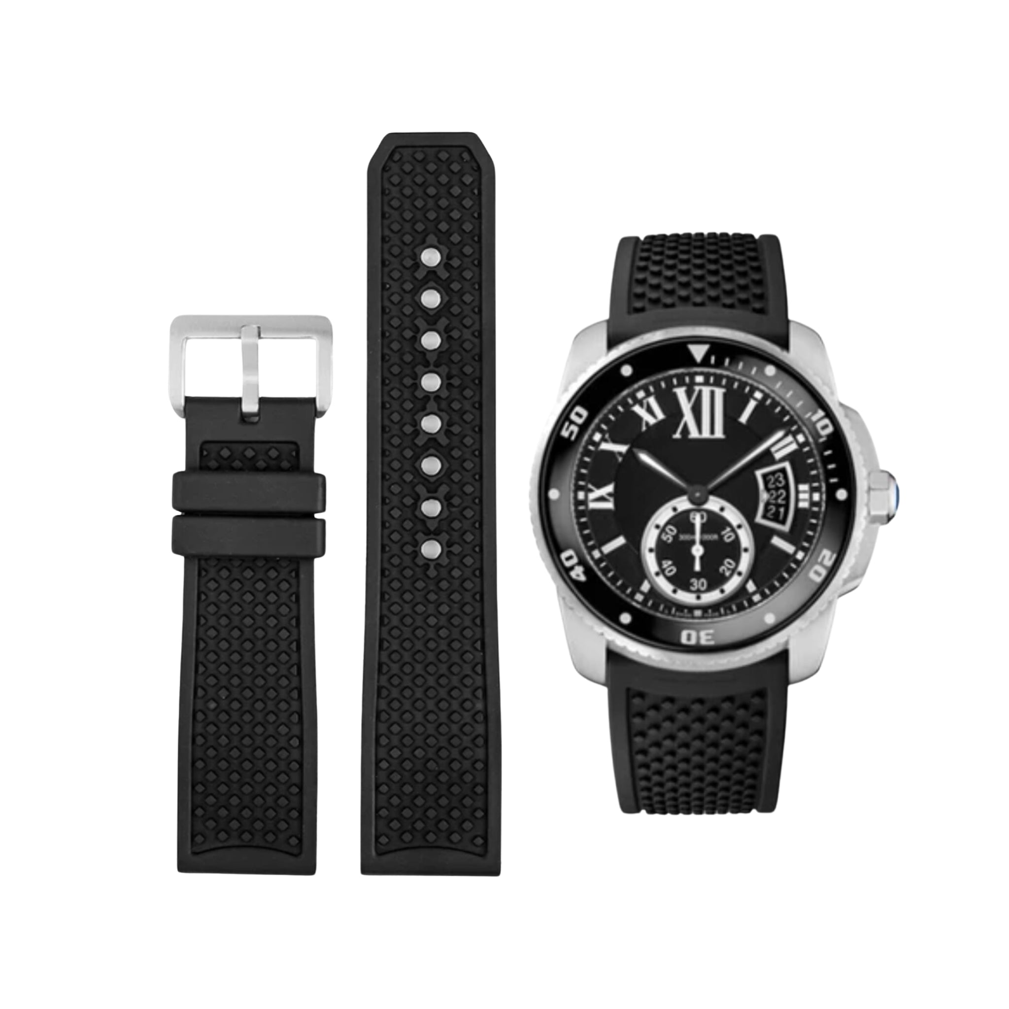 Rubber Strap - For Cartier Calibre - Black - Helvetus