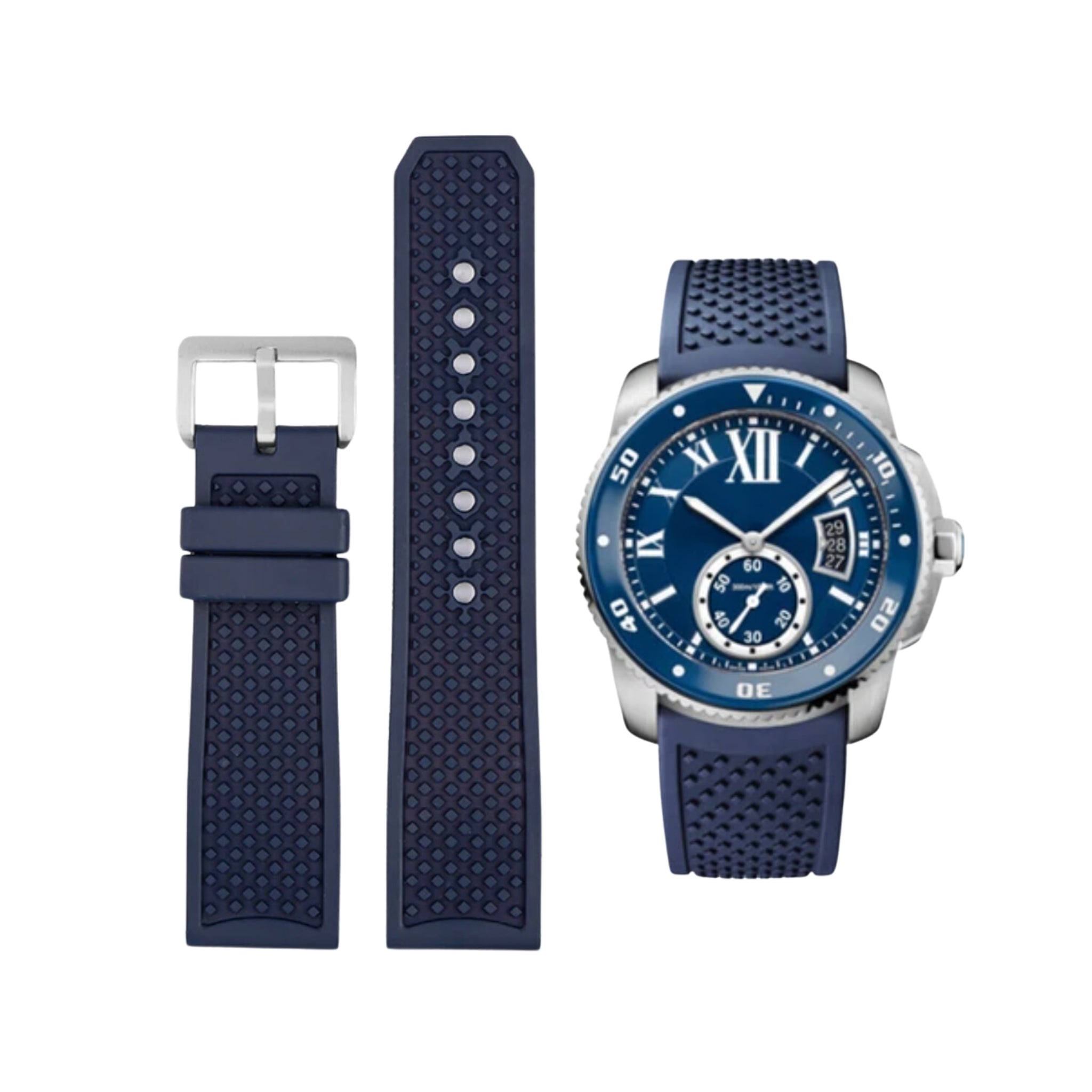 Rubber Strap - For Cartier Calibre - Blue - Helvetus