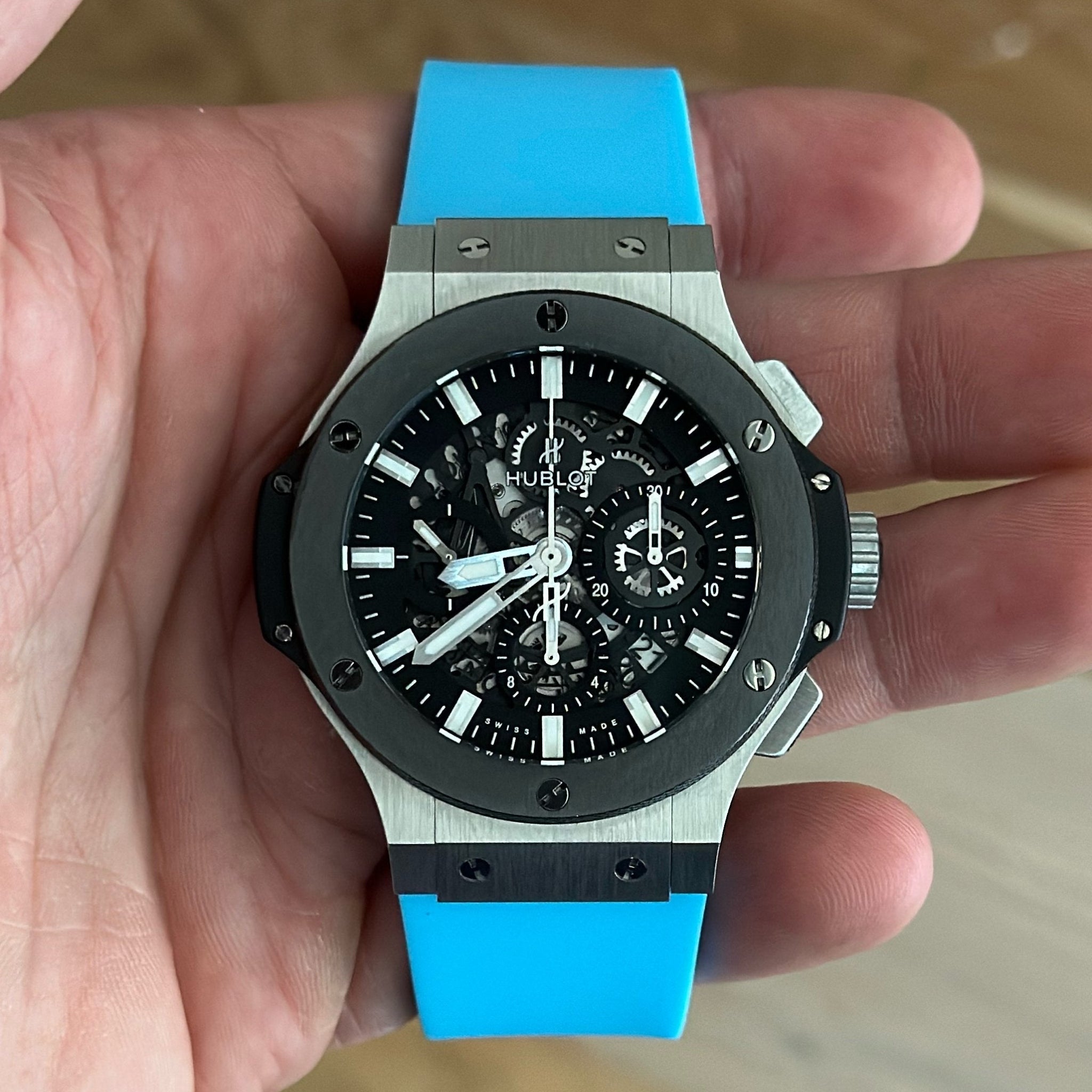 Rubber Strap - For Hublot Big Bang 44mm - Light Blue - Helvetus