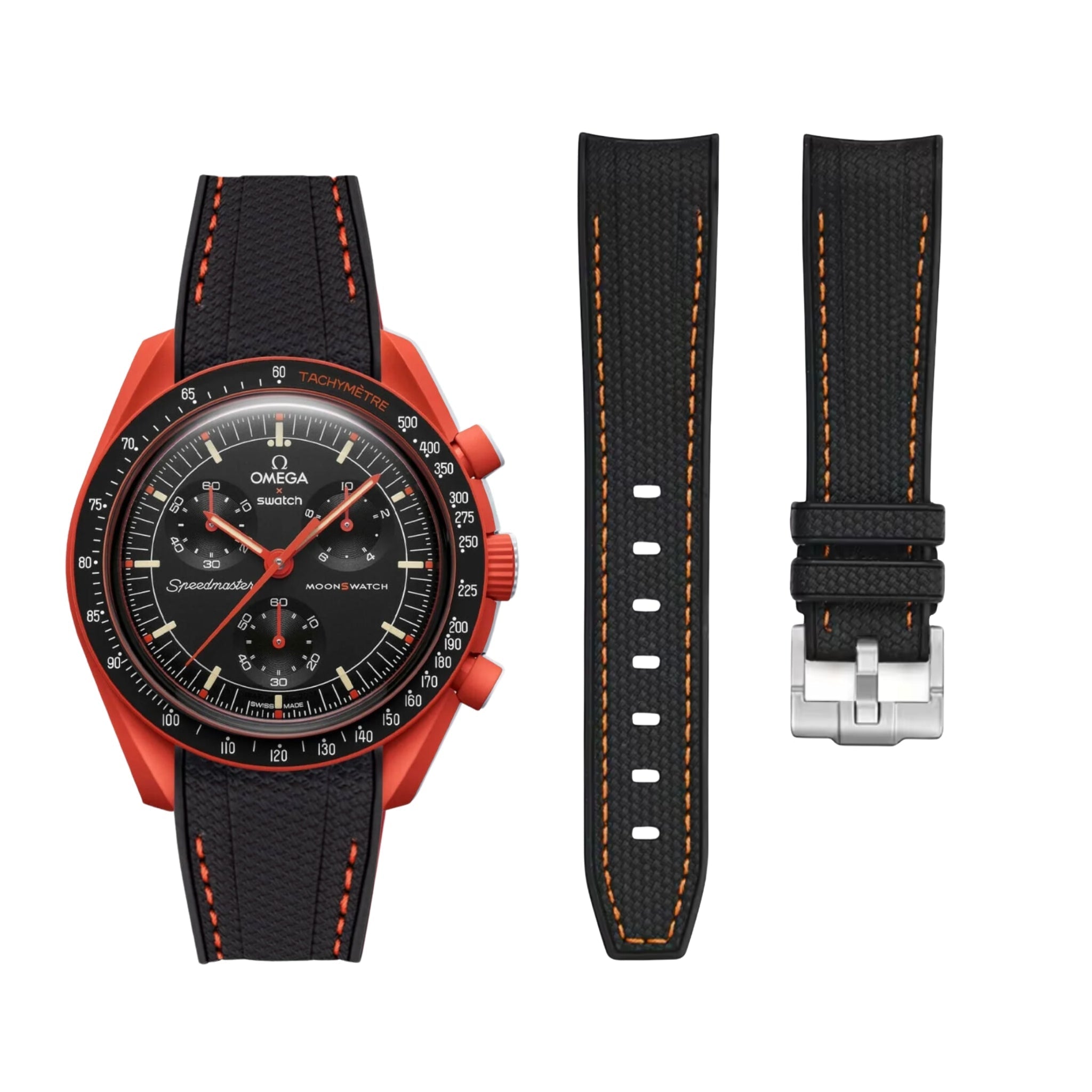 Rubber Strap - For Mission on Earth Lava | Omega X Swatch | MoonSwatch - Black w/Red - Helvetus