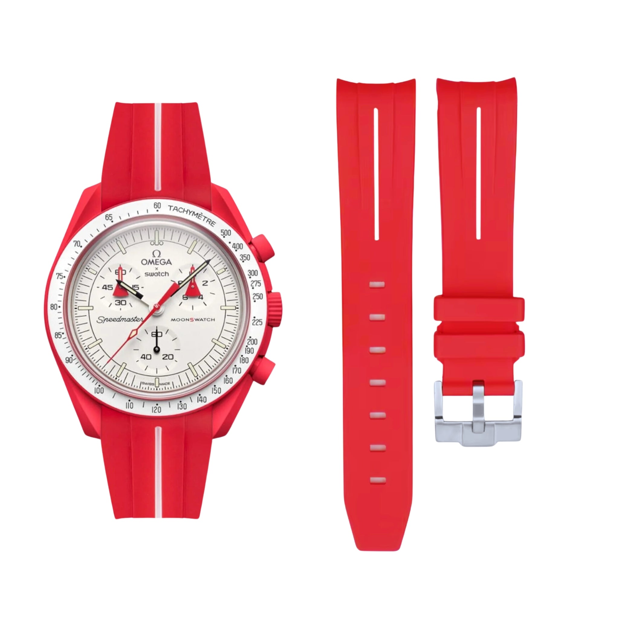 Rubber Strap - For Mission to Mars | Omega X Swatch | MoonSwatch - Red w/White Line - Helvetus