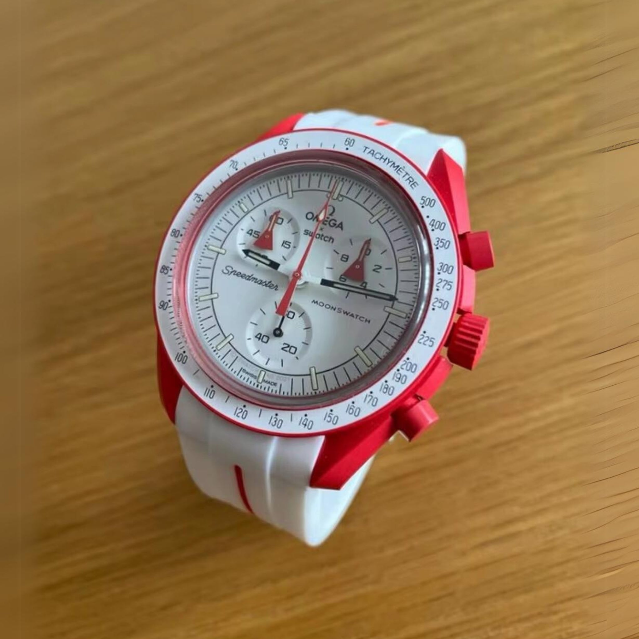 Rubber Strap - For Mission to Mars | Omega X Swatch | MoonSwatch - White w/Red Line - Helvetus