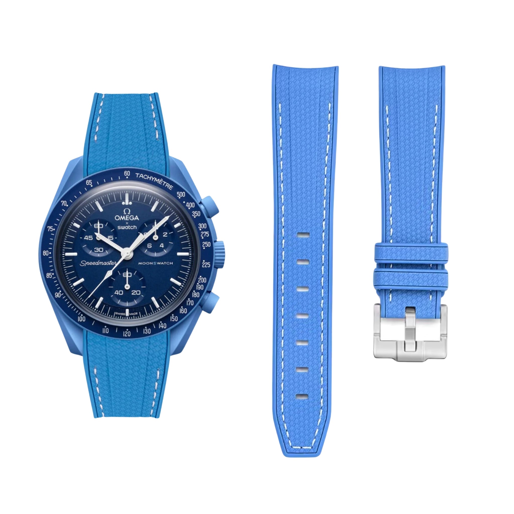 Rubber Strap - For Mission to Neptune | Omega X Swatch | MoonSwatch - Light Blue w/White - Helvetus