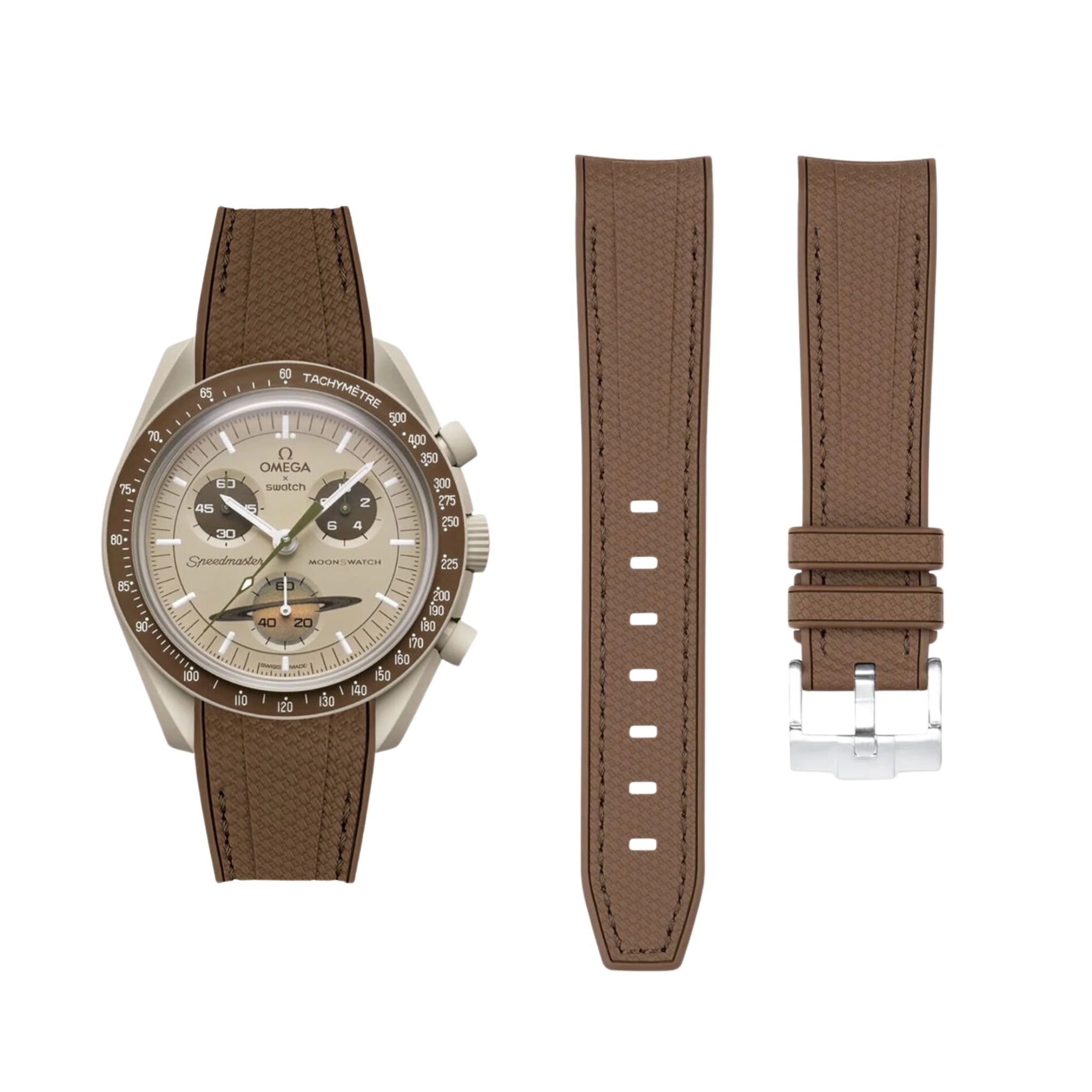 Rubber Strap - For Mission to Saturn | Omega X Swatch | MoonSwatch - Brown w/Brown - Helvetus