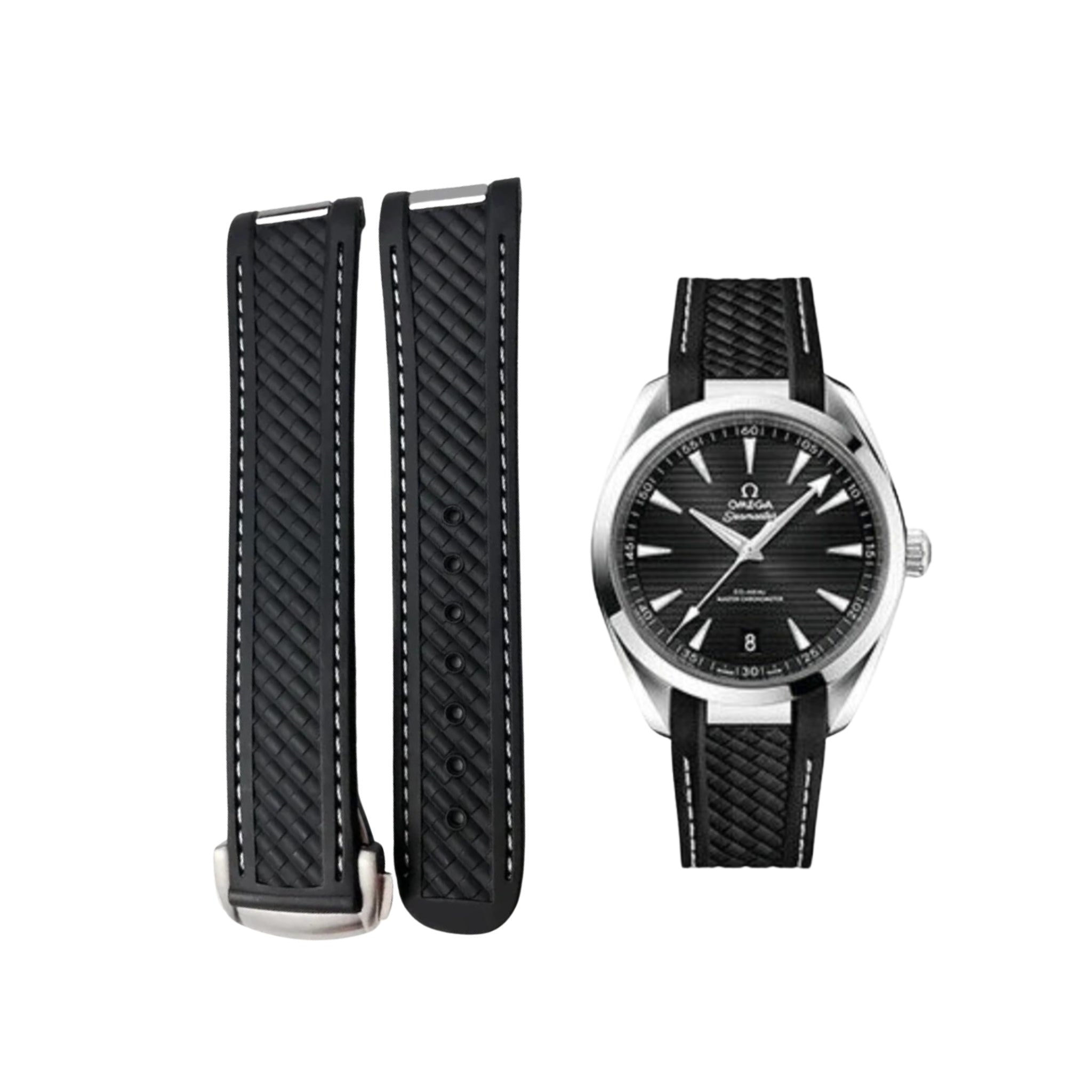 Rubber Strap - For Omega Seamaster Aqua Terra 300 / 150m - Black/White - Helvetus