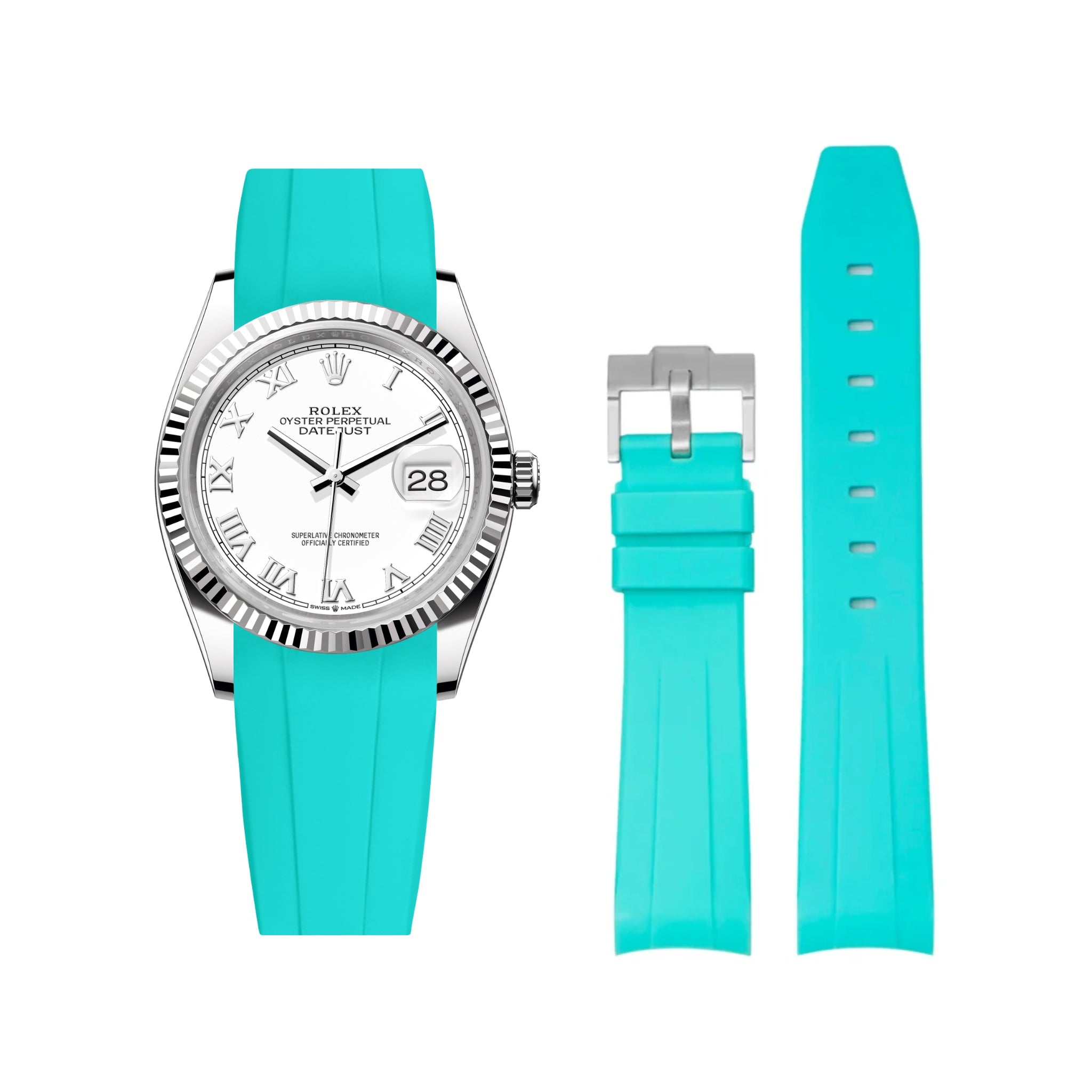 Rubber Strap - For Rolex Datejust 36 - Turquoise - Helvetus