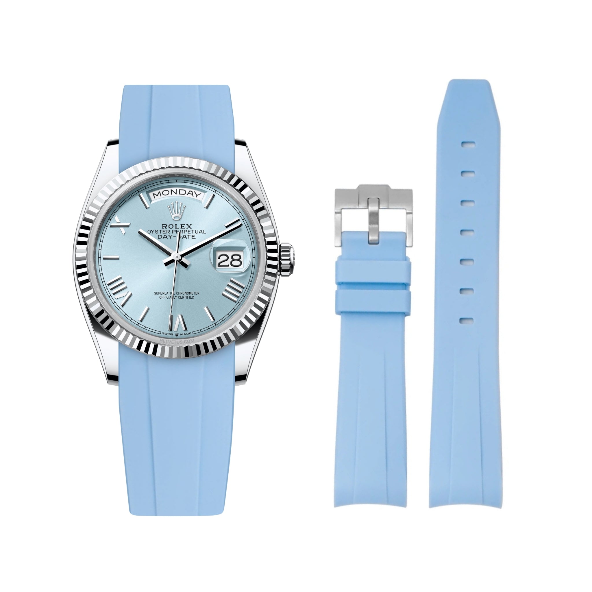 Rubber Strap - For Rolex Day - Date 36mm - Baby Blue - Helvetus