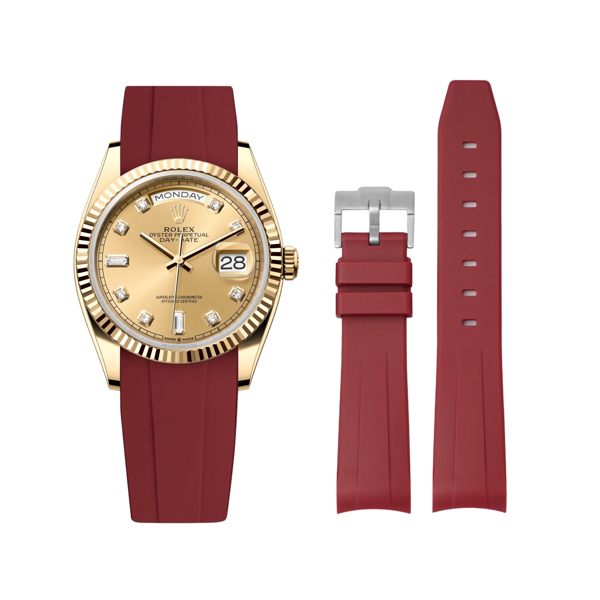 Rubber Strap - For Rolex Day - Date 36mm - Bordeaux - Helvetus