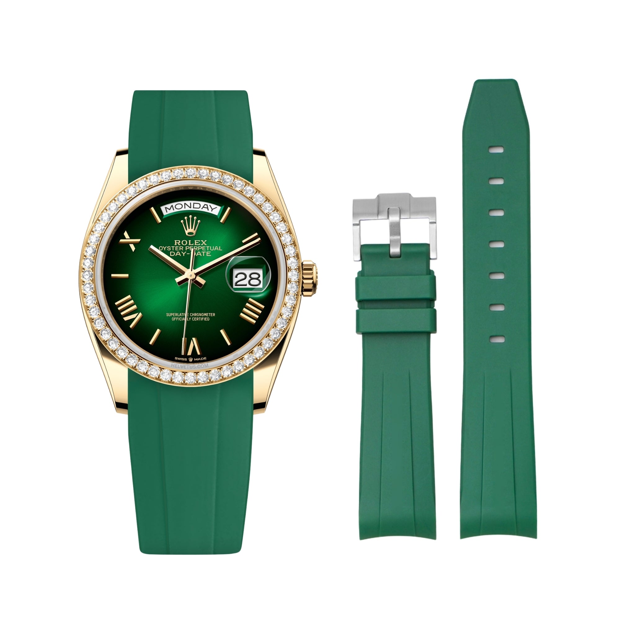 Rubber Strap - For Rolex Day - Date 36mm - Green - Helvetus