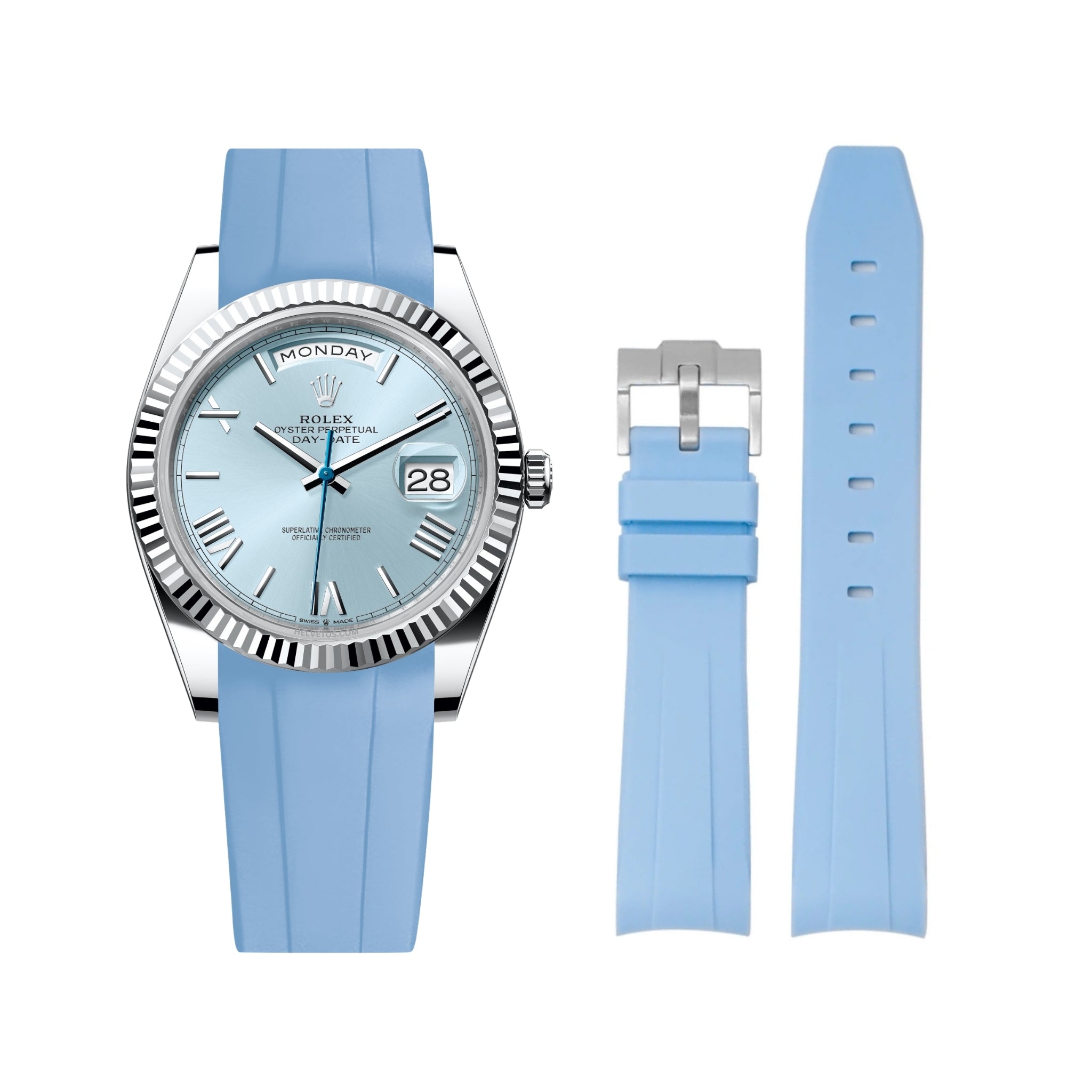 Rubber Strap - For Rolex Day - Date 40 - Baby Blue - Helvetus