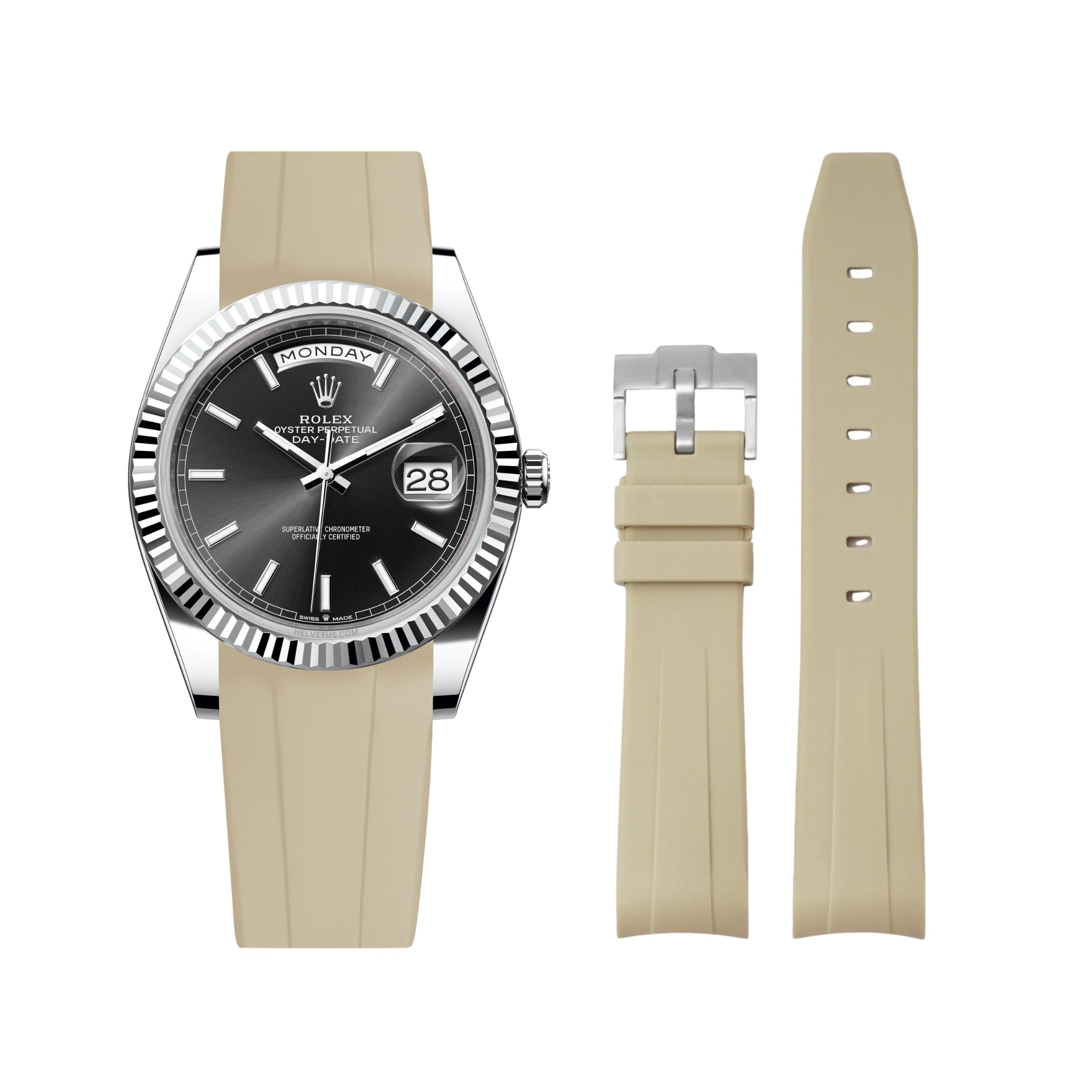 Rubber Strap - For Rolex Day - Date 40 - Beige - Helvetus