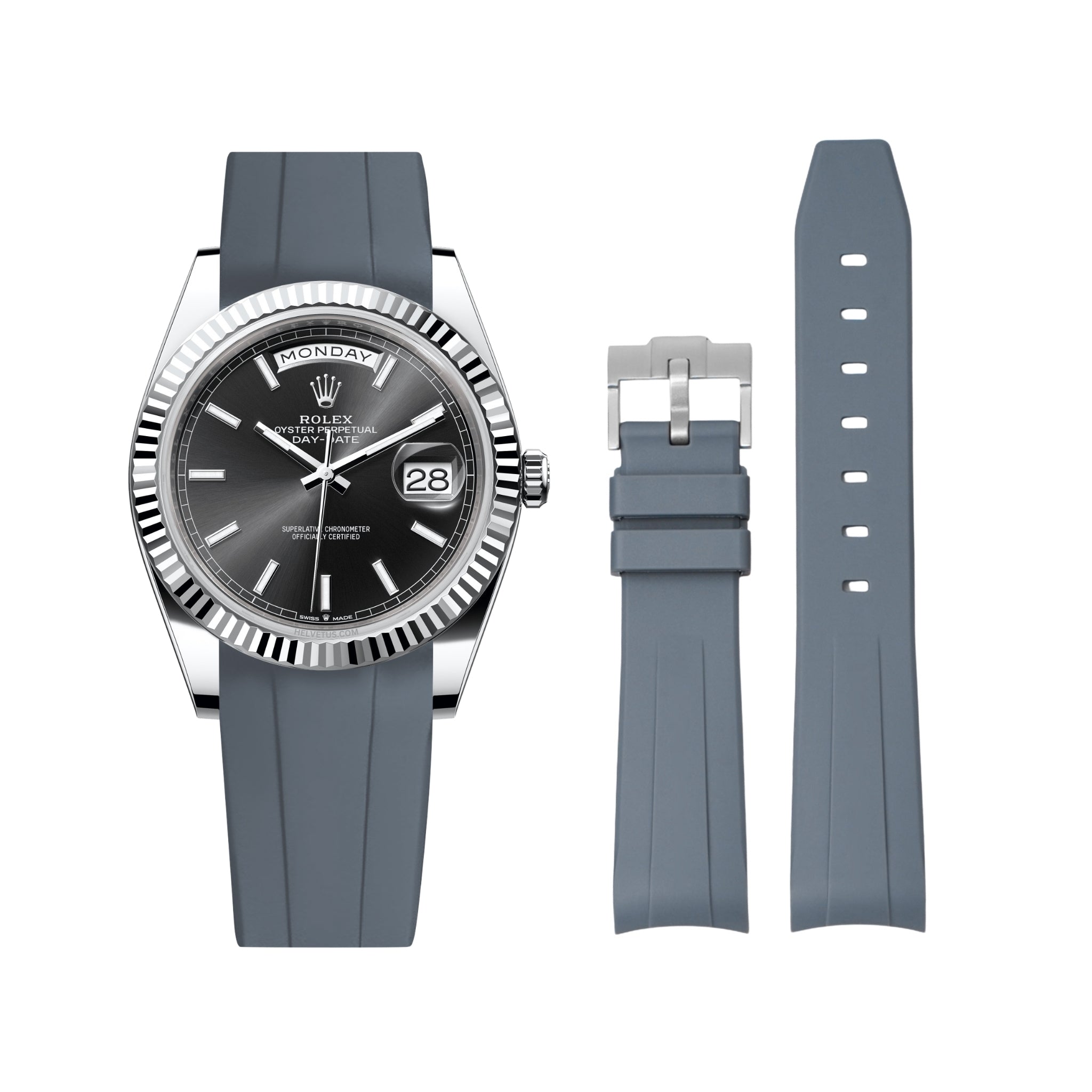 Rubber Strap - For Rolex Day - Date 40 - Grey - Helvetus