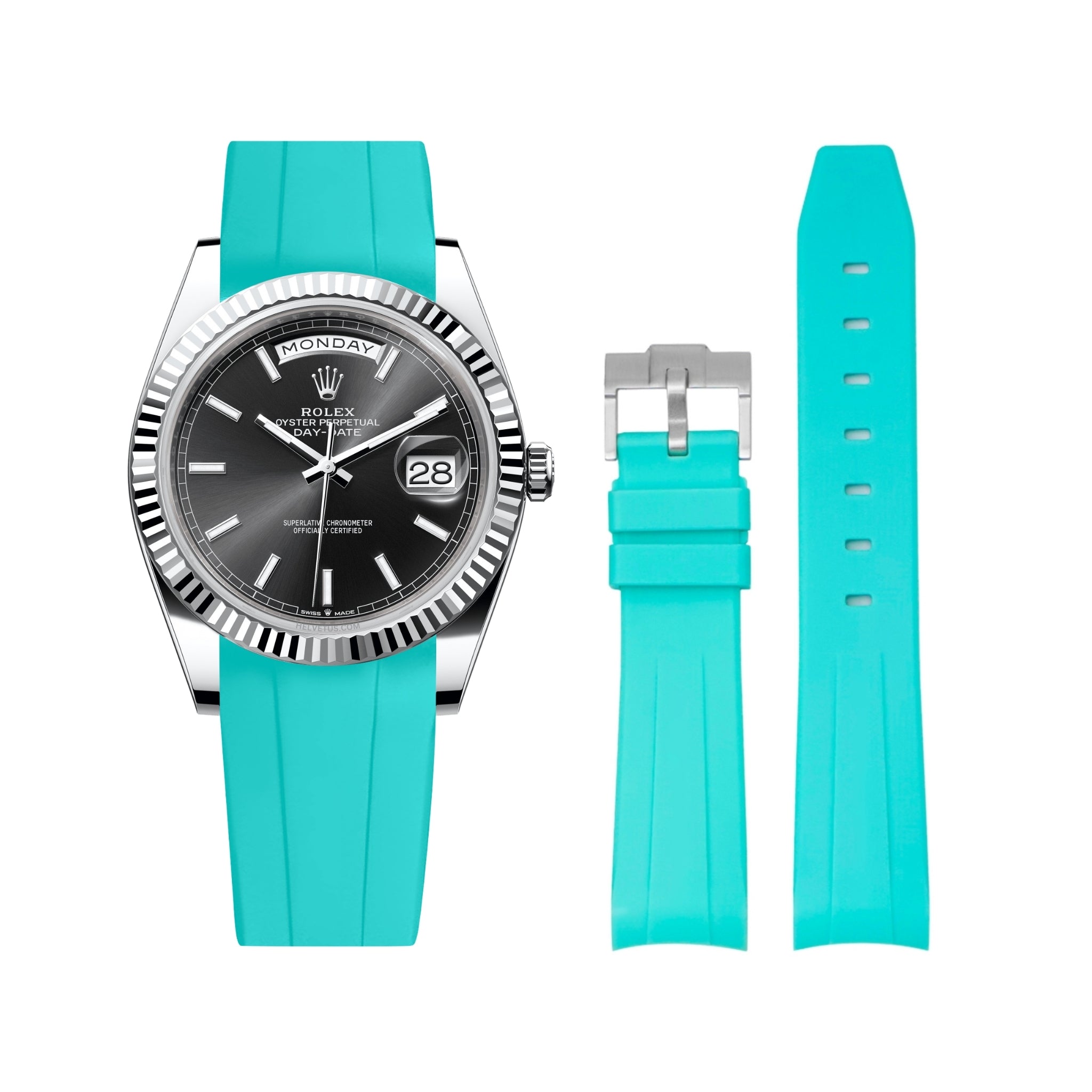 Rubber Strap - For Rolex Day - Date 40 - Turquoise - Helvetus