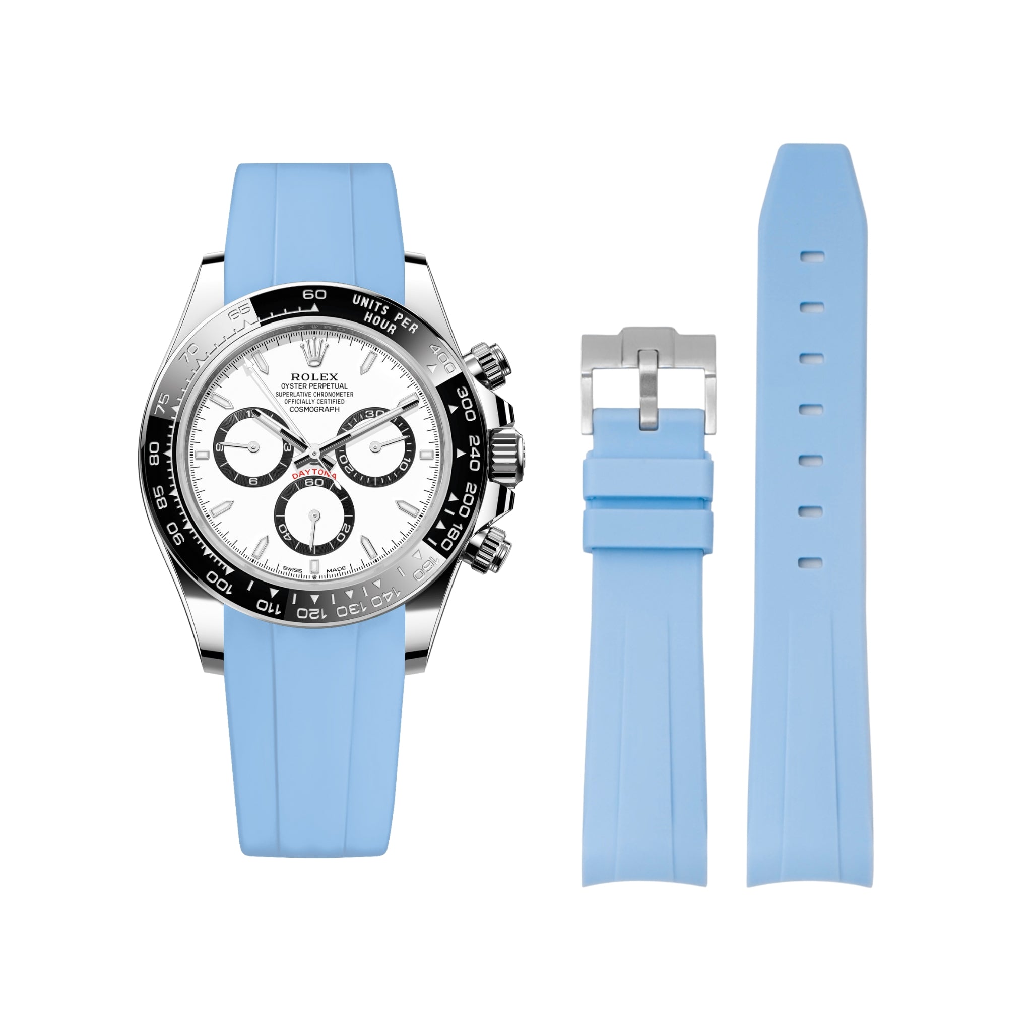 Rubber Strap - For Rolex Daytona - Baby Blue - Helvetus