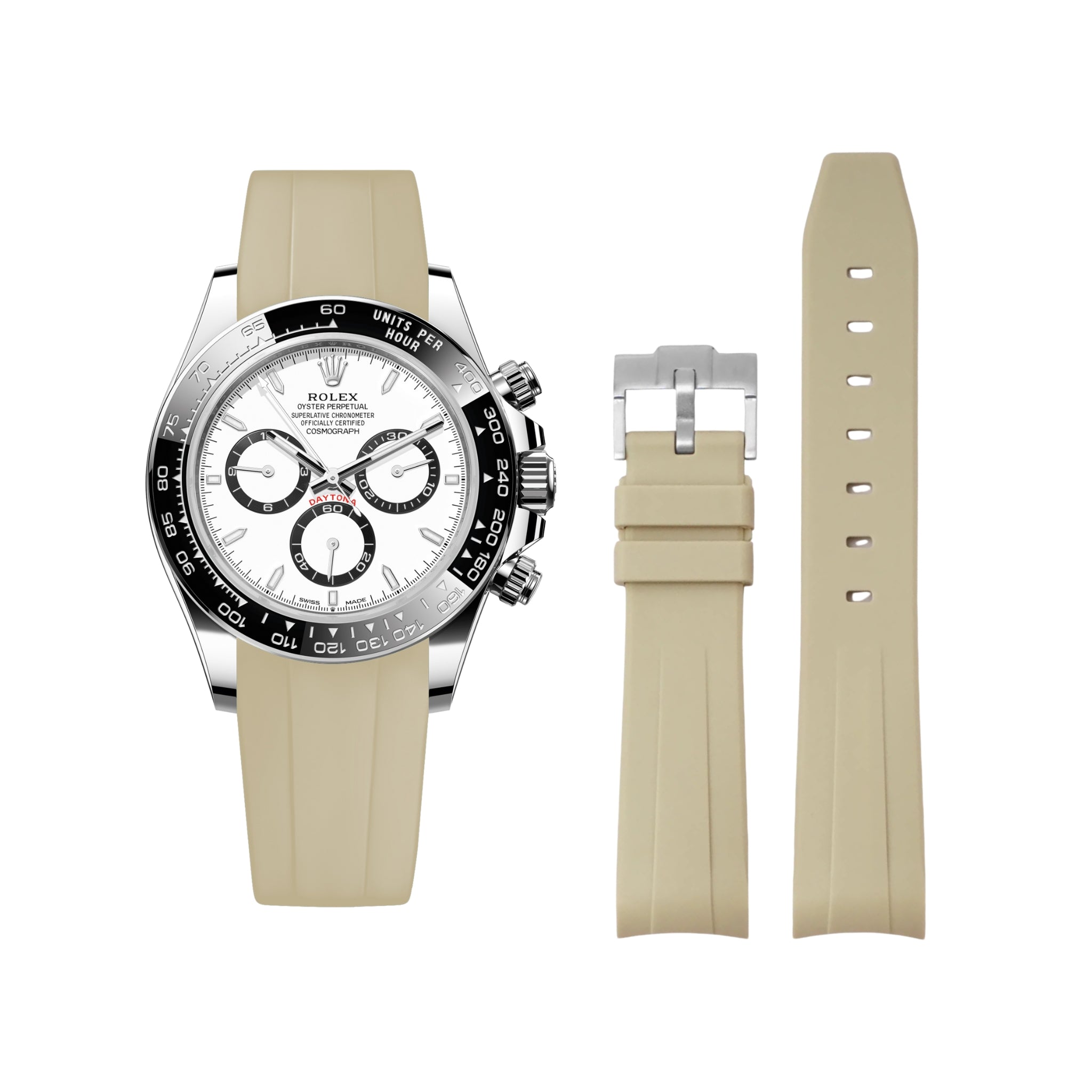 Rubber Strap - For Rolex Daytona - Beige - Helvetus