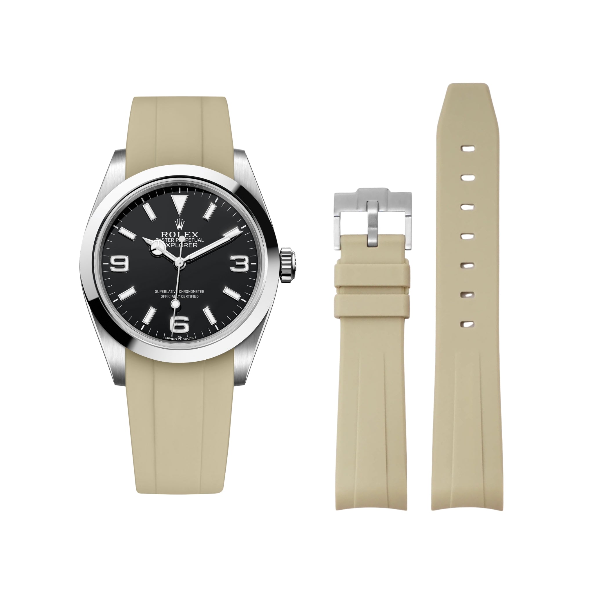 Rubber Strap - For Rolex Explorer I - Beige - Helvetus