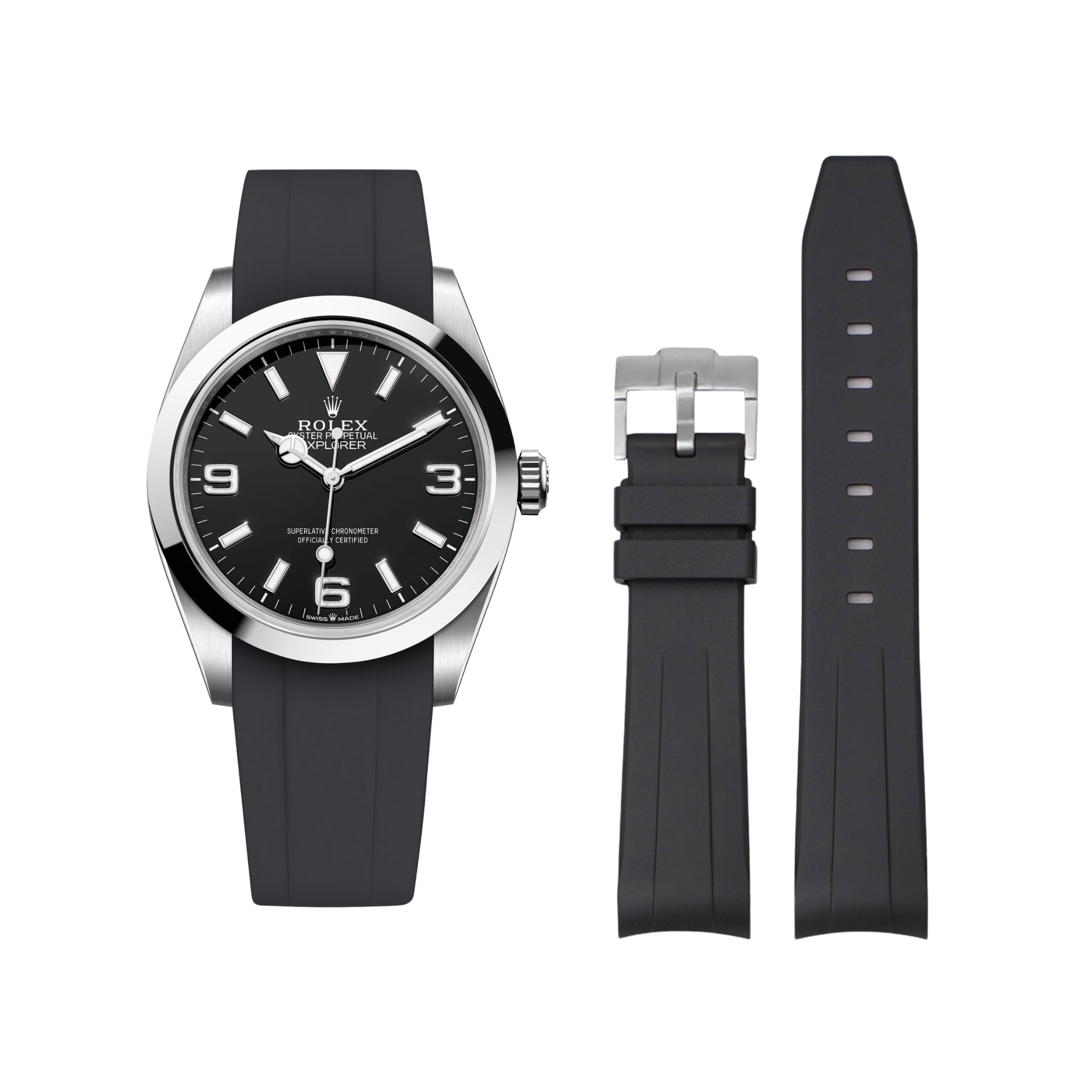 Rubber Strap - For Rolex Explorer I - Black - Helvetus