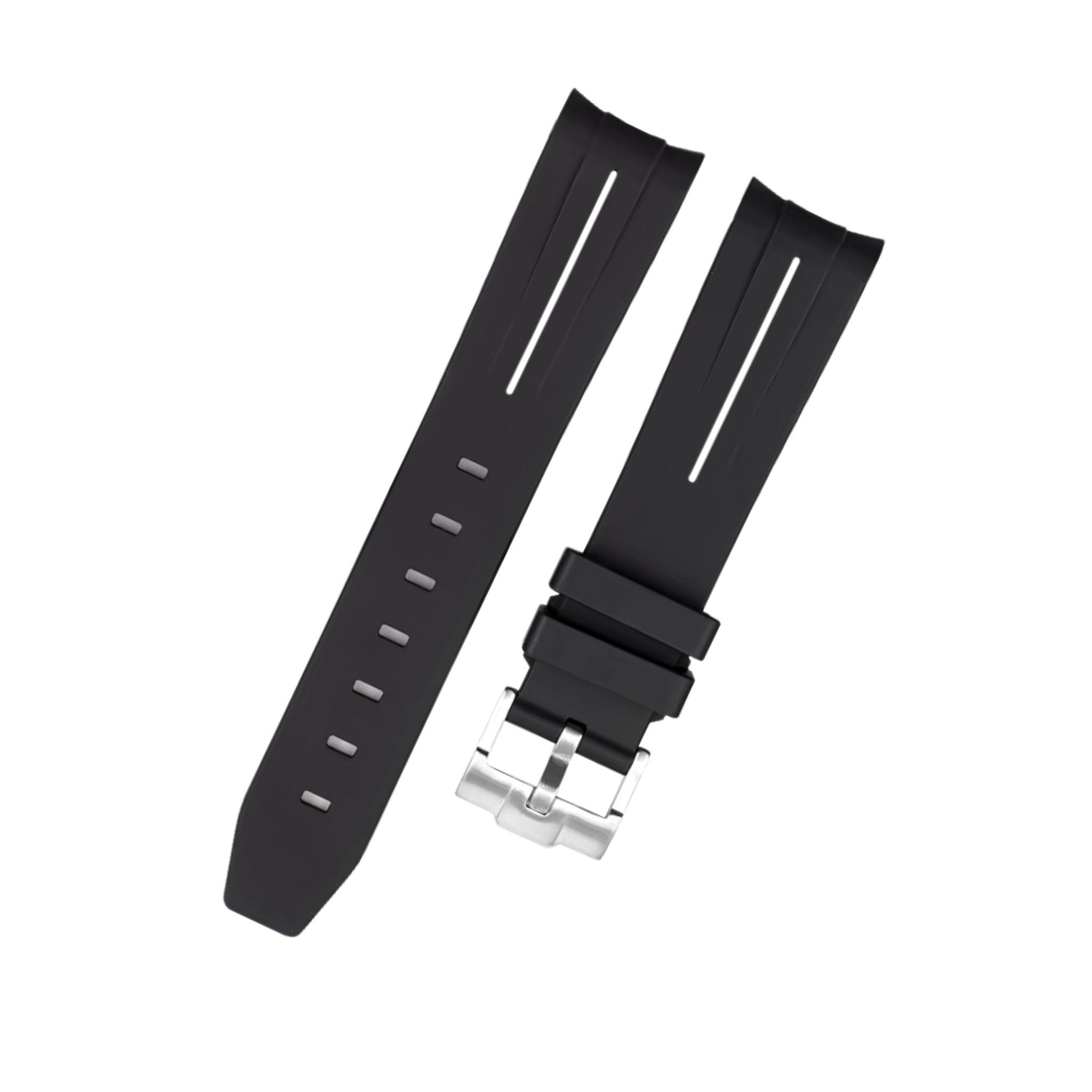 Rubber Strap - For Rolex Explorer I - Black w/White Line | LuxLine® - Helvetus