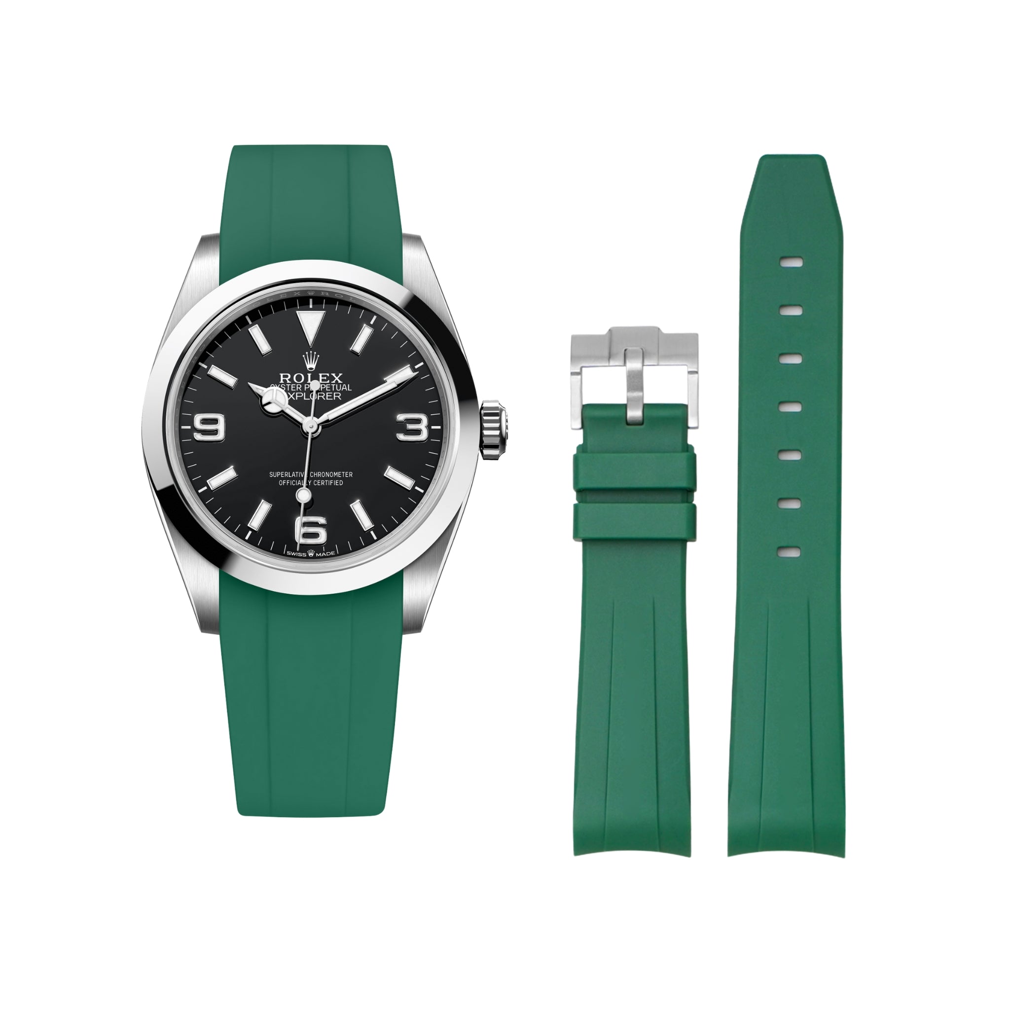 Rubber Strap - For Rolex Explorer I - Green - Helvetus