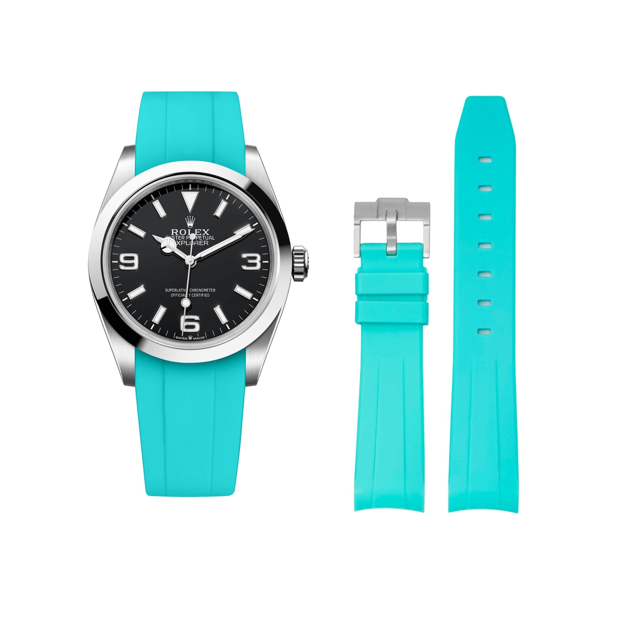 Rubber Strap - For Rolex Explorer I - Turquoise - Helvetus