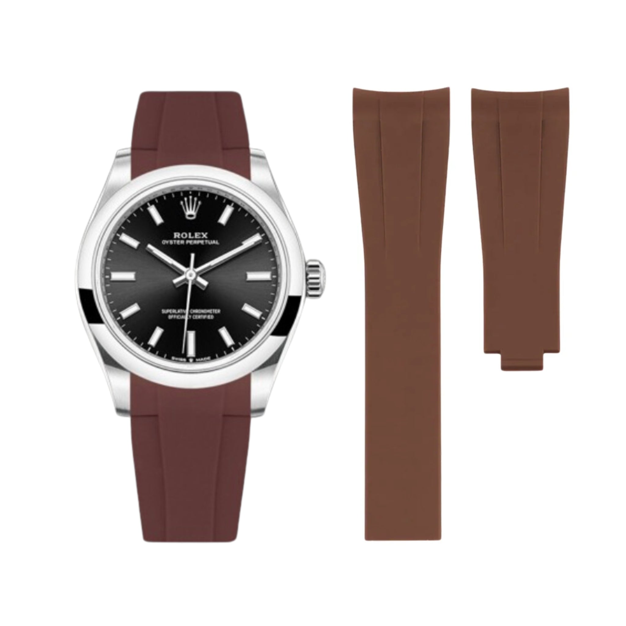 Rubber Strap - For Rolex Oyster Perpetual 31 - Brown - Helvetus