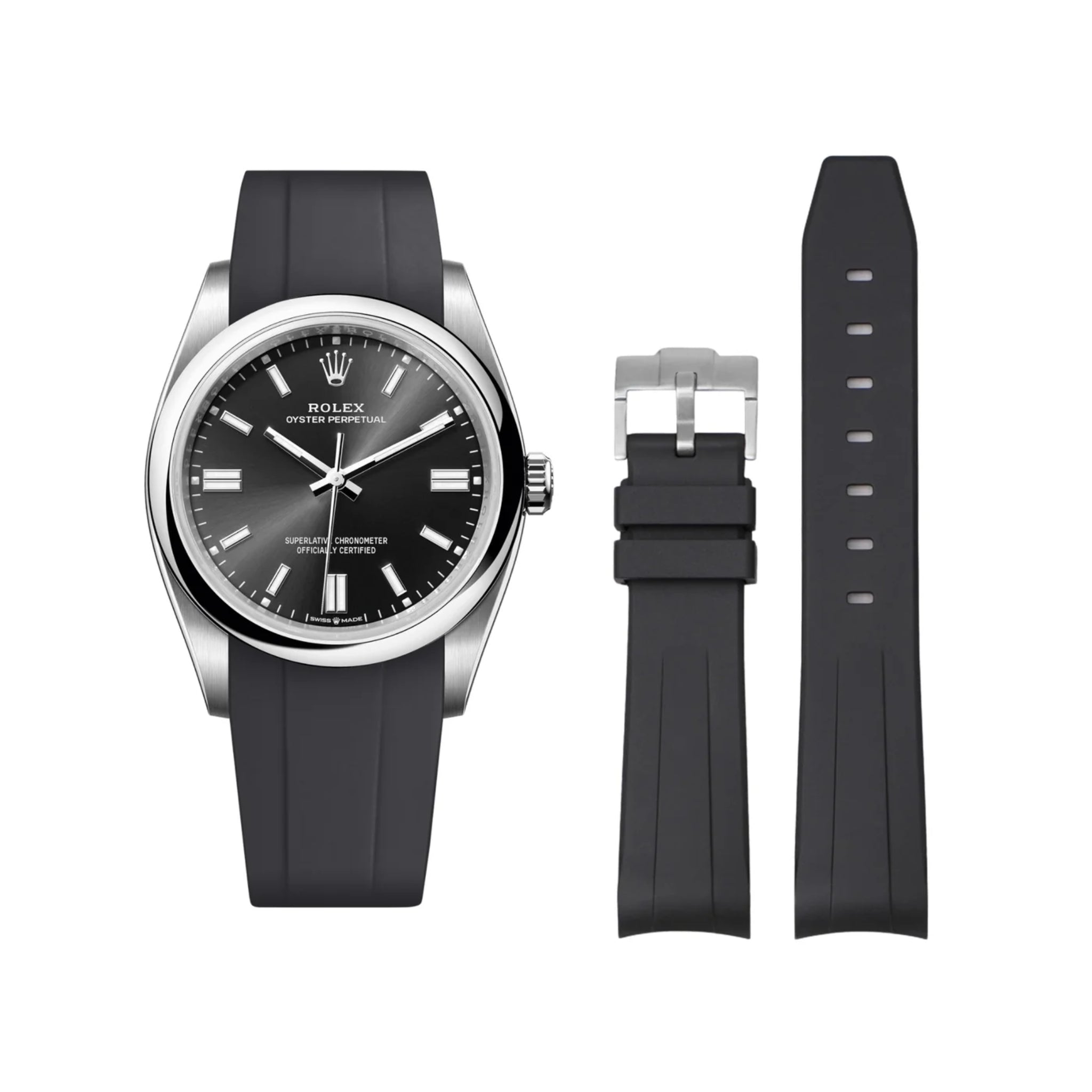 Rubber Strap - For Rolex Oyster Perpetual 36mm - Black - Helvetus