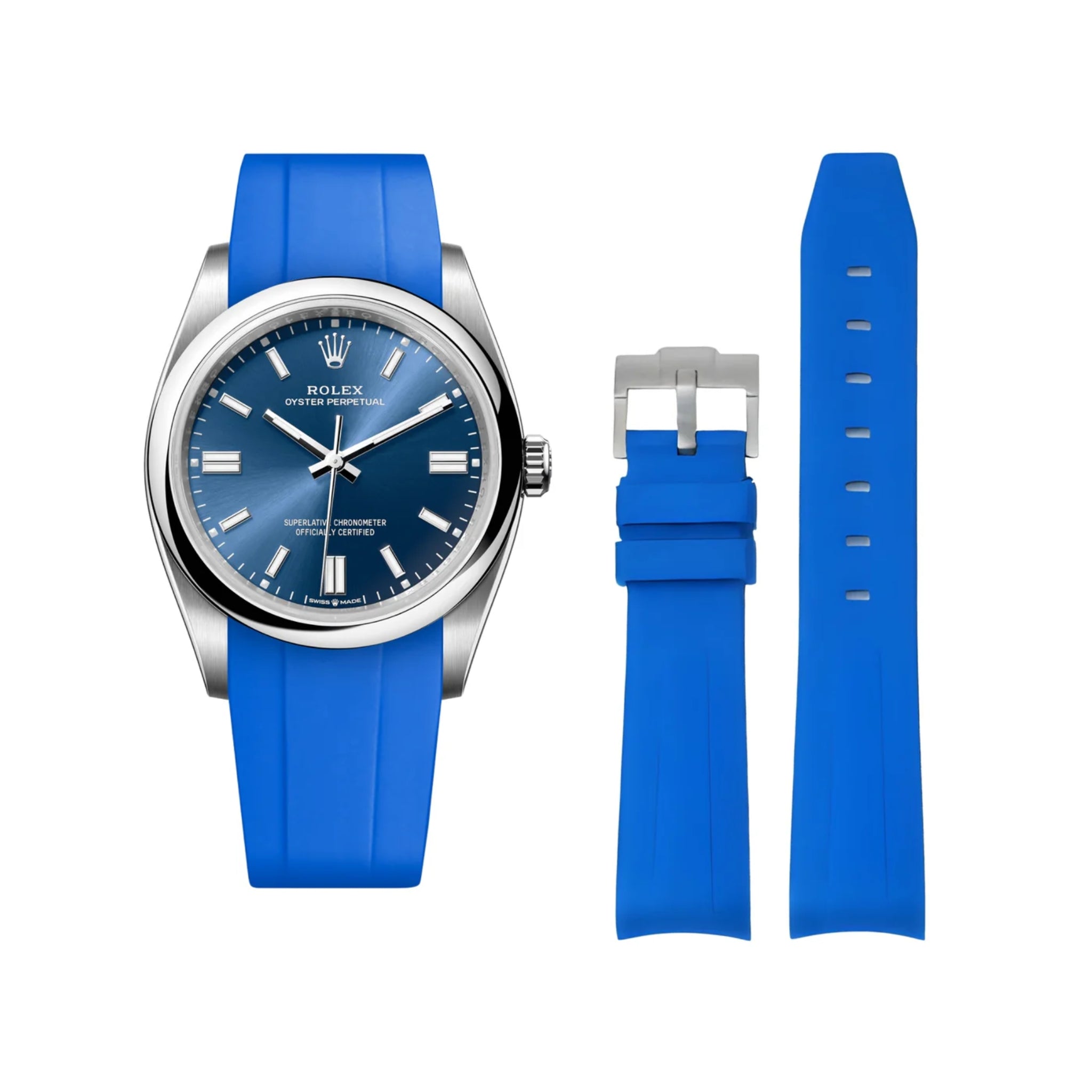 Rubber Strap - For Rolex Oyster Perpetual 36mm - Blue - Helvetus