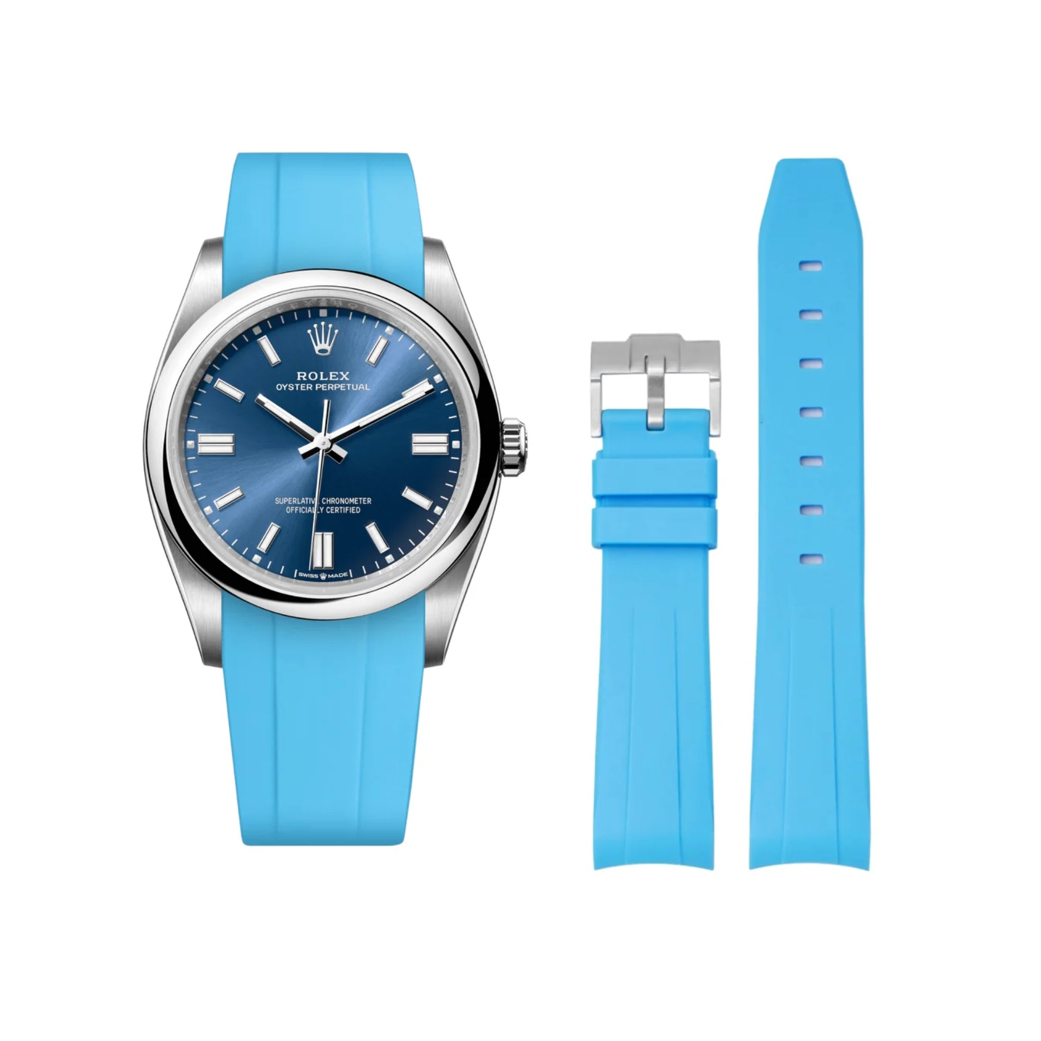 Rubber Strap - For Rolex Oyster Perpetual 36mm - Light Blue - Helvetus