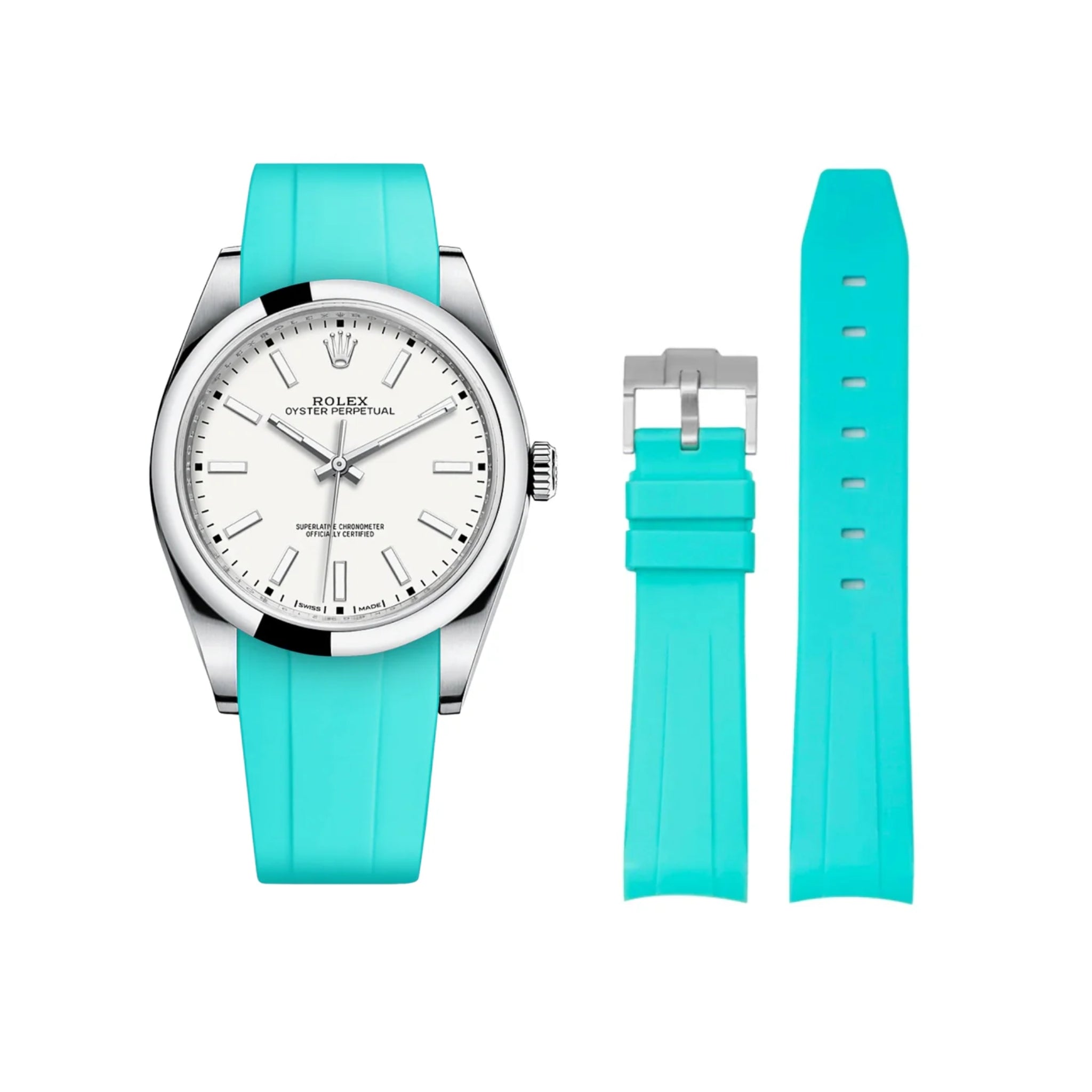 Rubber Strap - For Rolex Oyster Perpetual 39mm - Turquoise - Helvetus