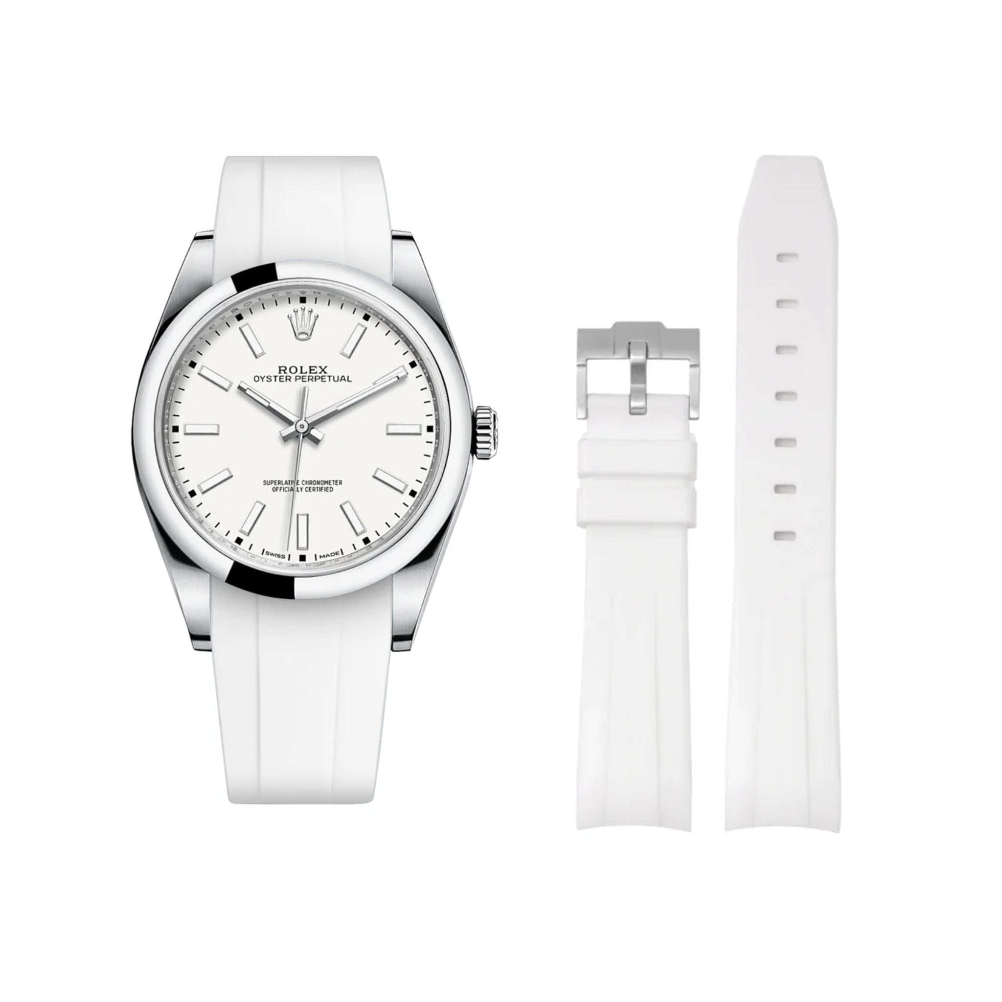 Rubber Strap - For Rolex Oyster Perpetual 39mm - White - Helvetus