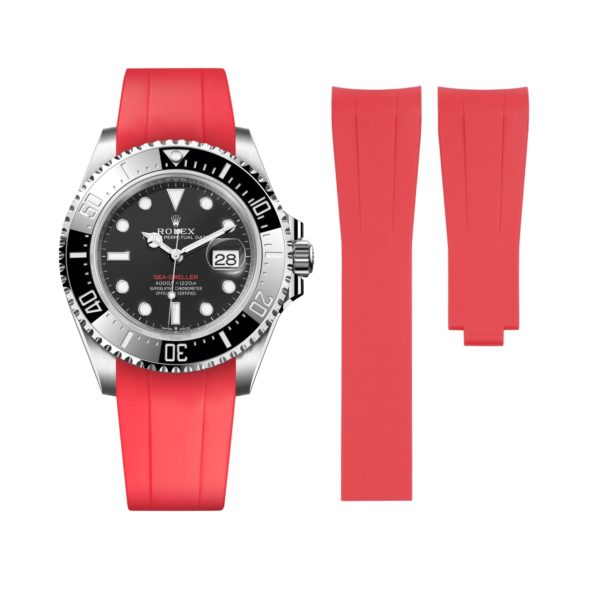 Rubber Strap - For Rolex Sea - Dweller 4000 - Red - Helvetus