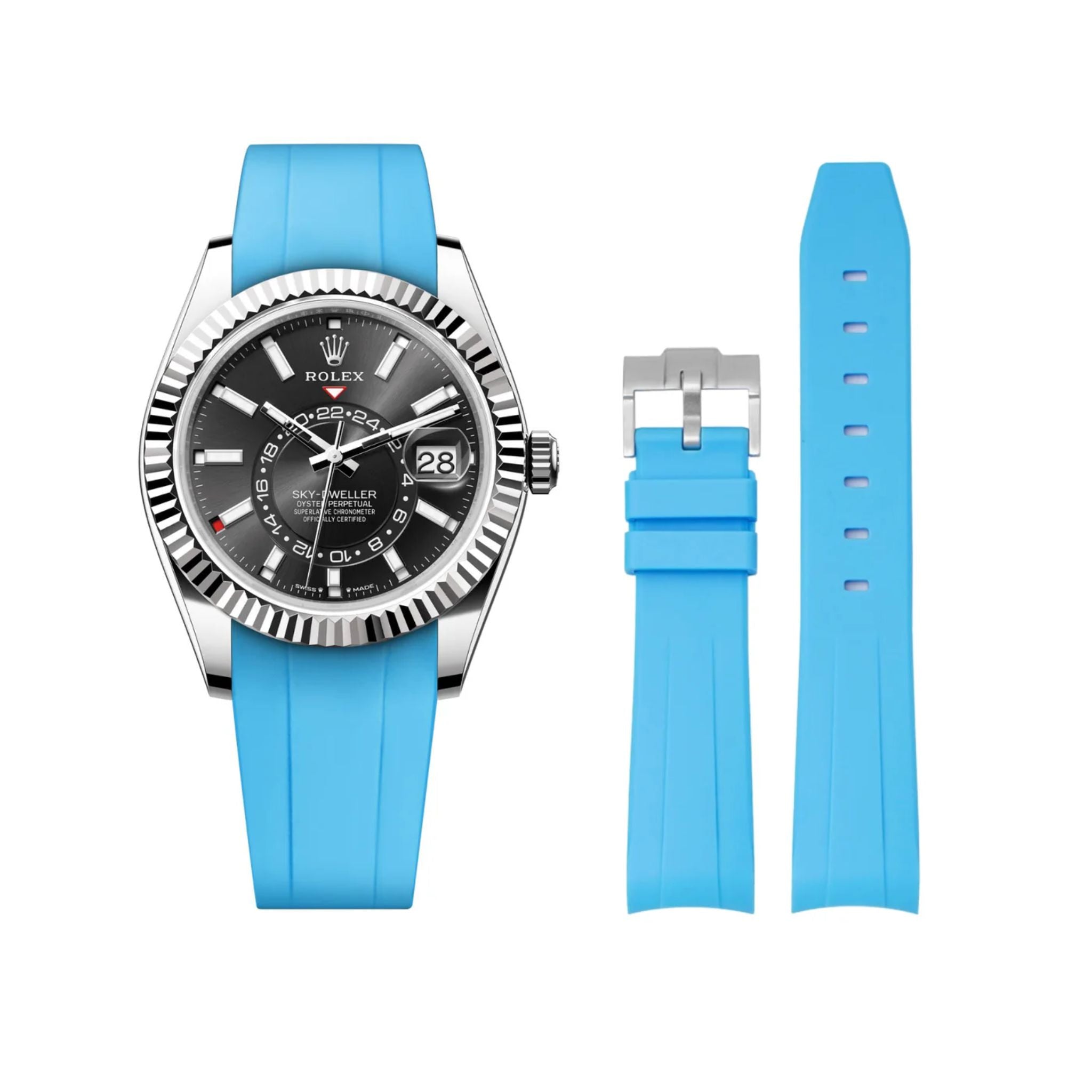 Rubber Strap - For Rolex Sky - Dweller - Light Blue - Helvetus