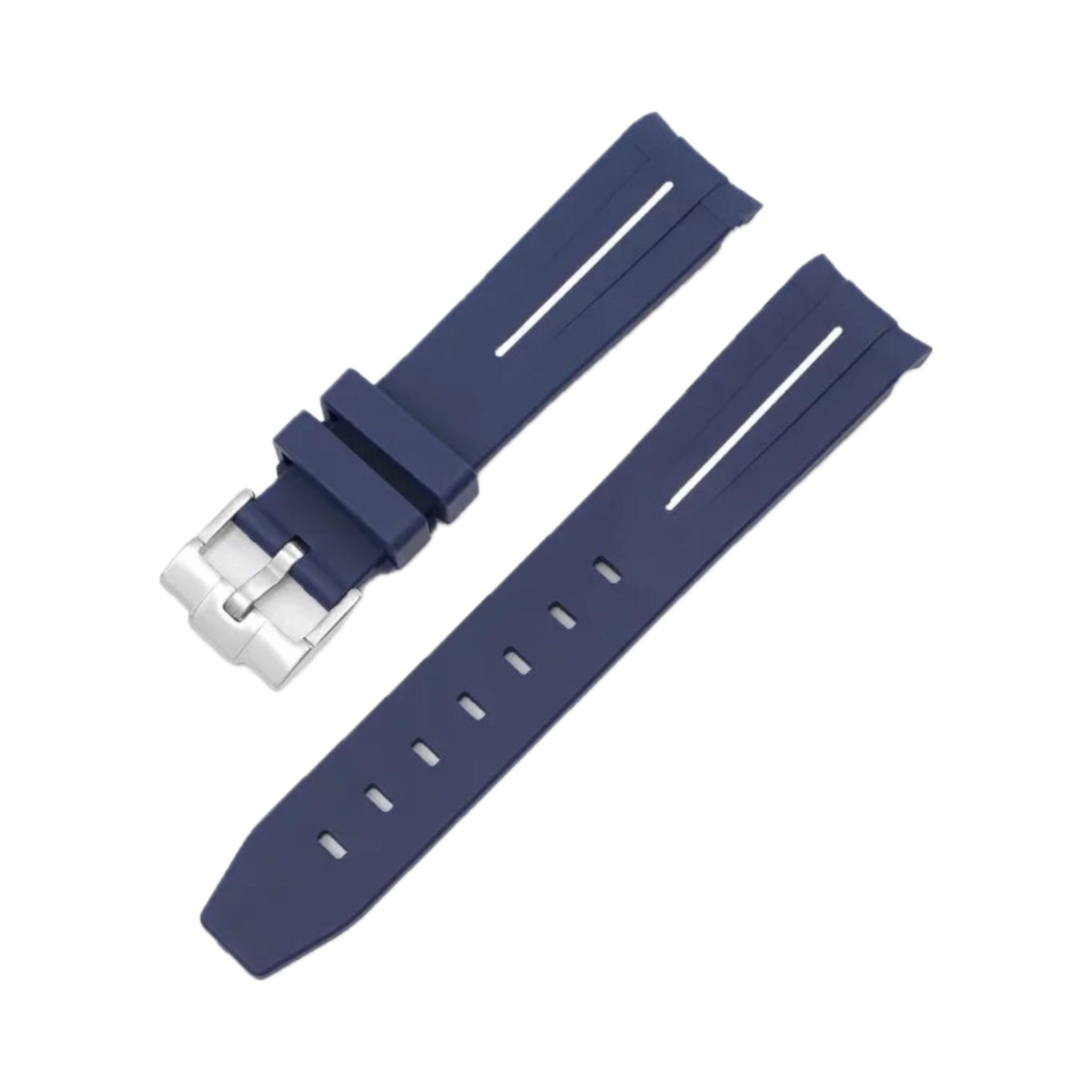 Rubber Strap - For Rolex Yacht - Master II - Navy Blue with White Line - Helvetus