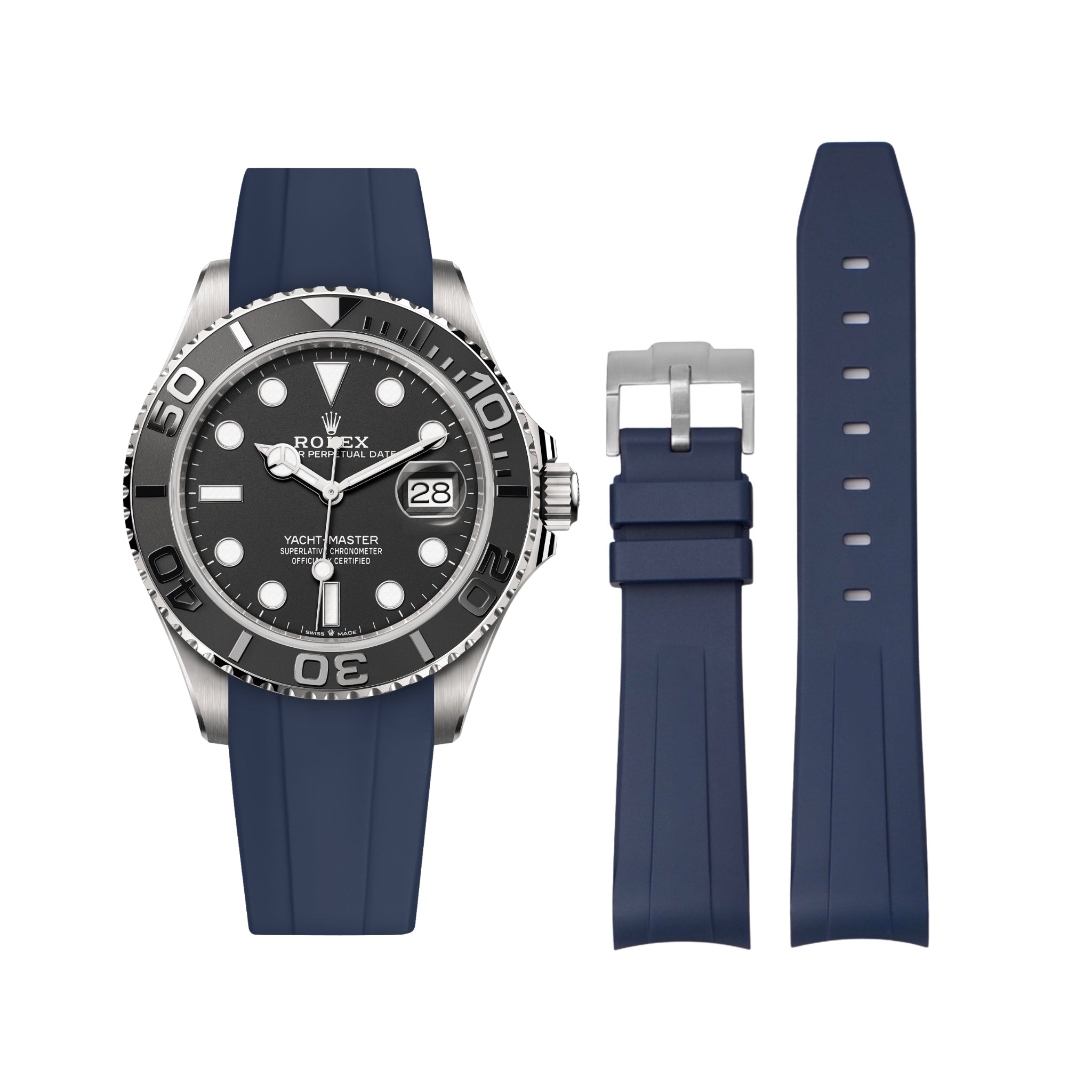 Rubber Strap - For Rolex Yacht - Master - Navy Blue - Helvetus